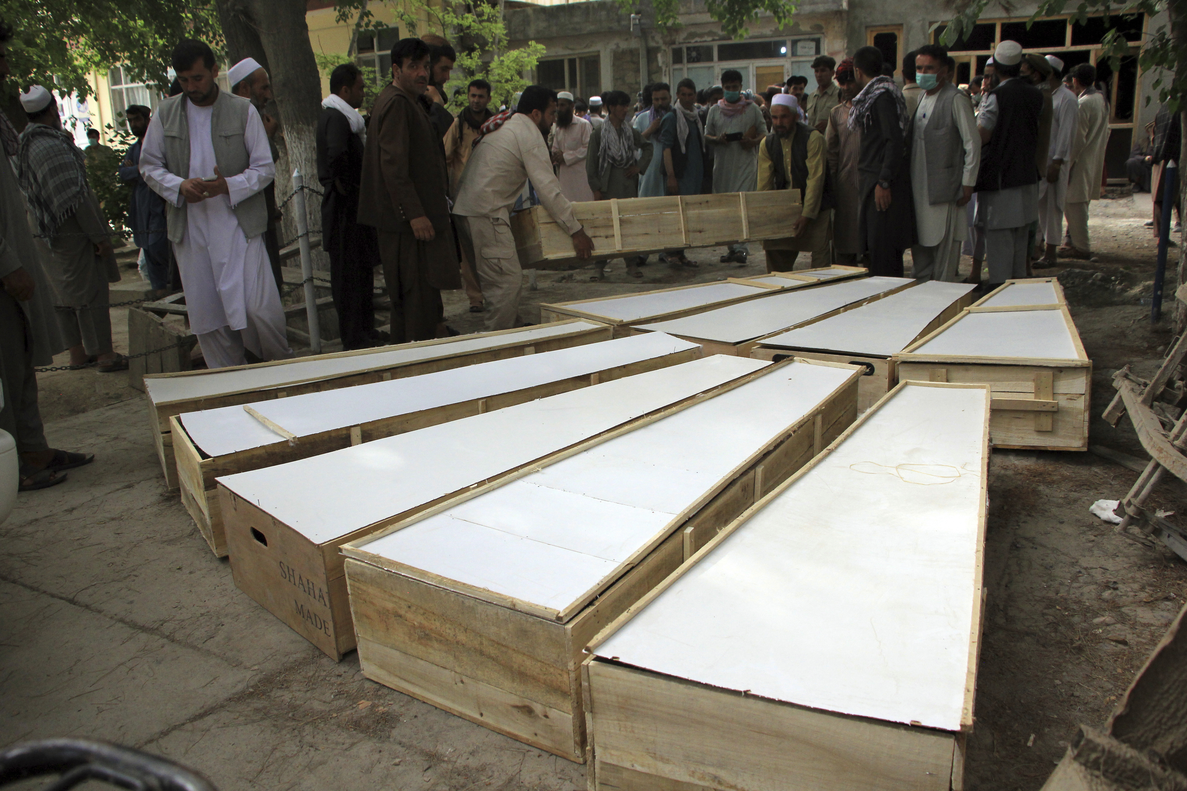 Coffins of victims of attack in Afghanistan.