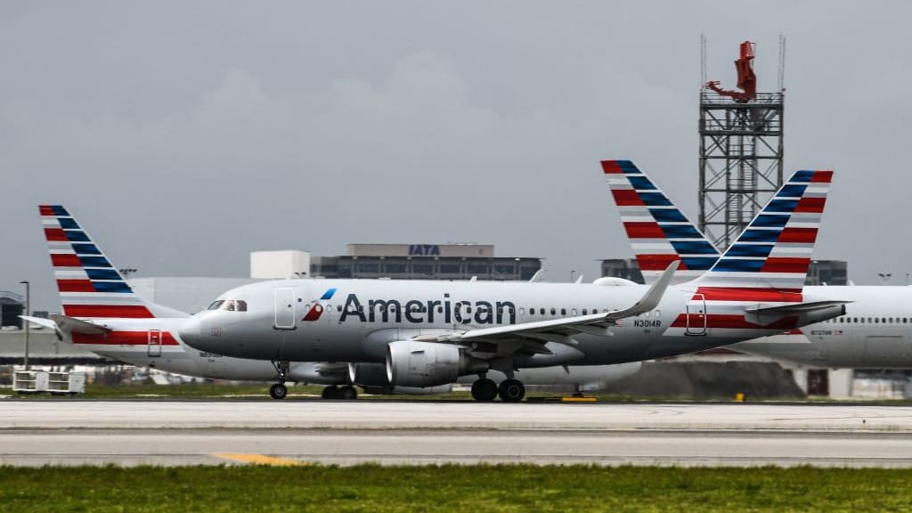 An American Airlines plane on the tarmac.