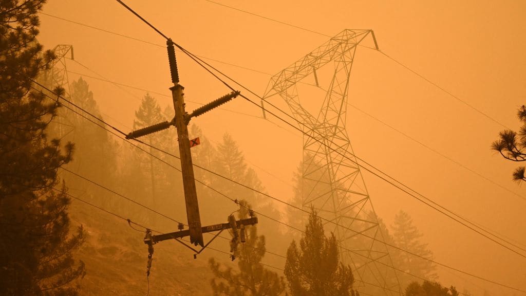 A power line damaged by the Dixie Fire.