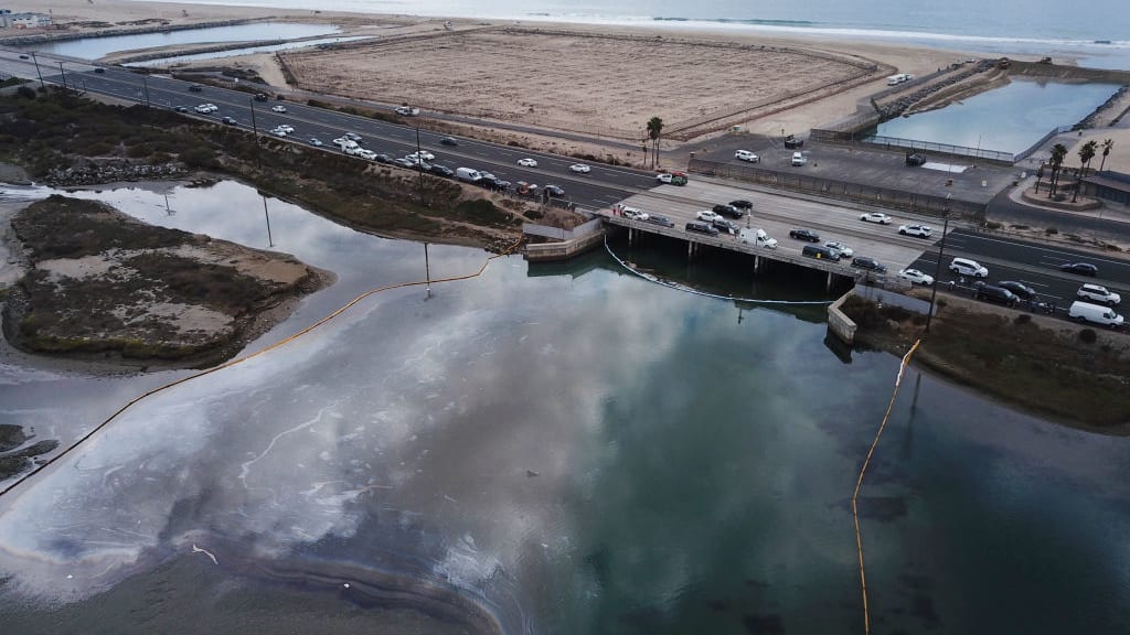 The oil spill in Orange County, California.