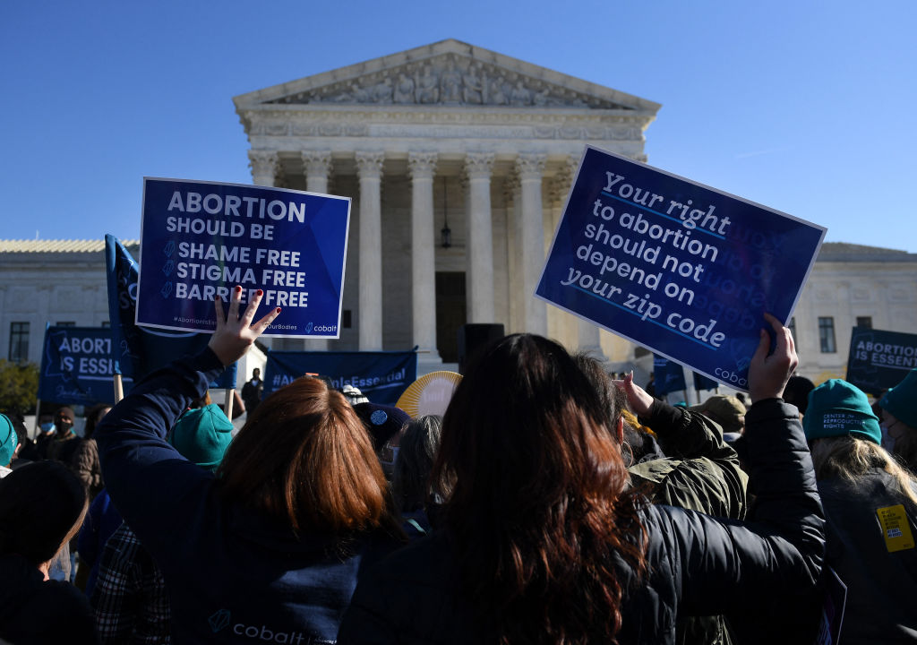Abortion advocates outside SCOTUS.