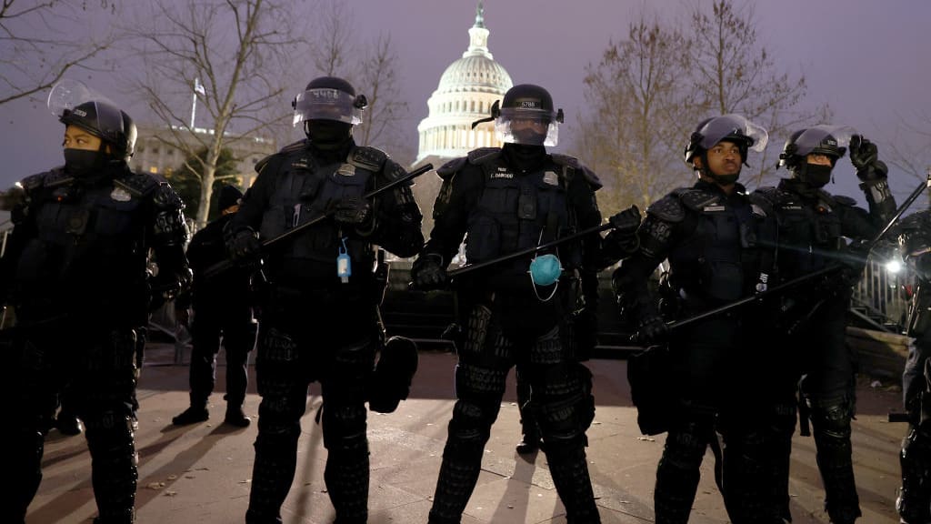 Police officers in D.C. on Jan. 6.