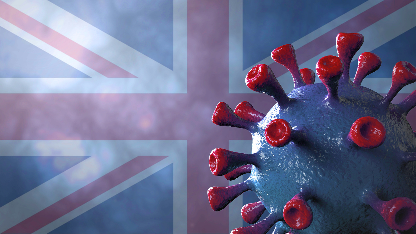 COVID virus on British flag