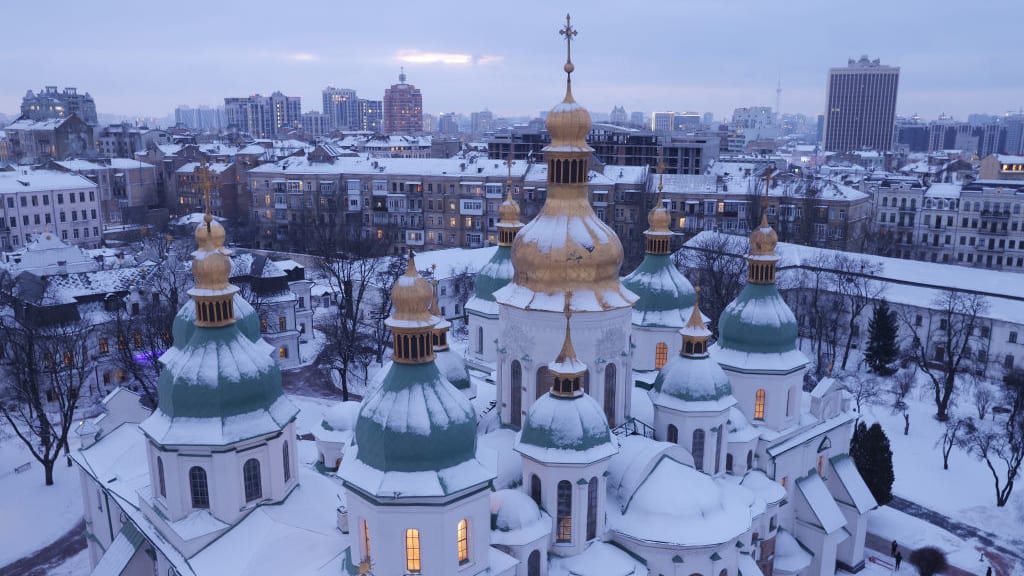 An aerial view of Kyiv.