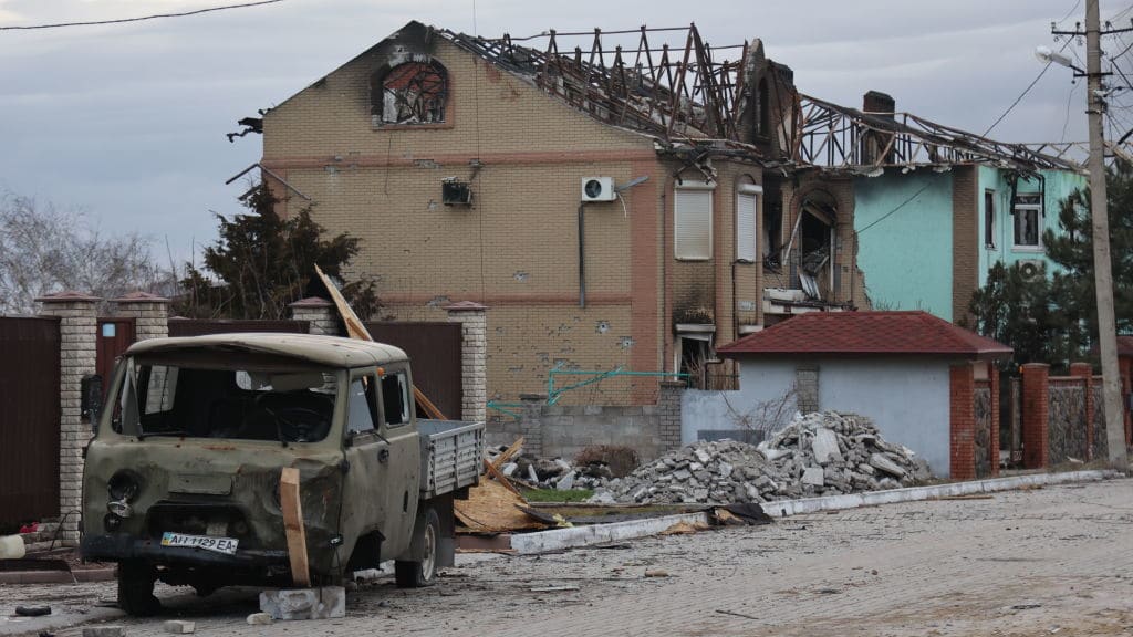 A damaged building in Mariupol, Ukraine.