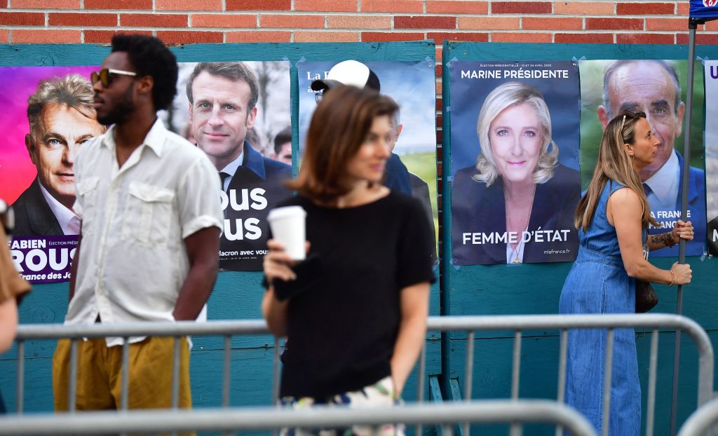French election posters of Marine Le Pen and Emmanuel Macron