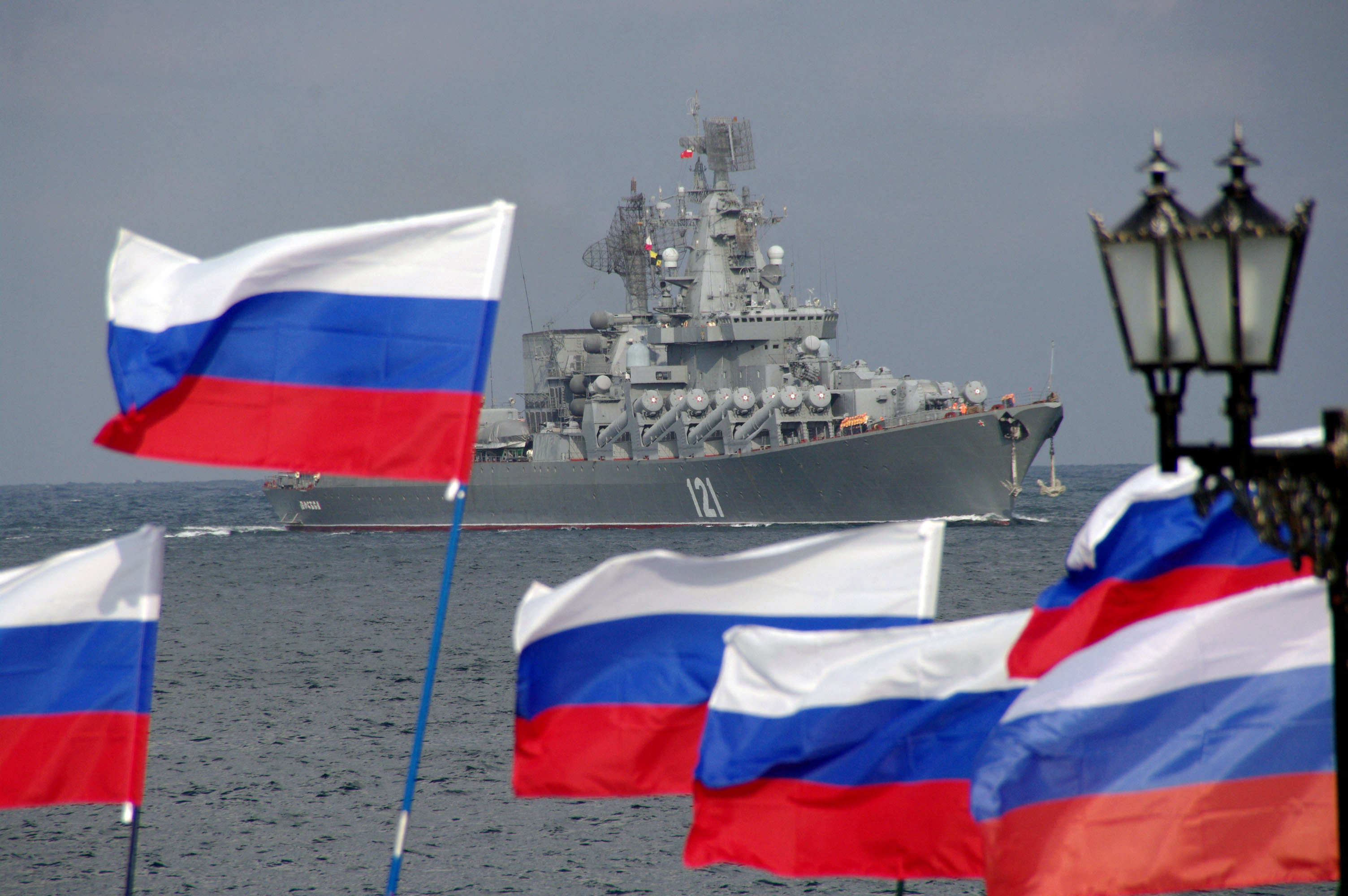 The Moskva, Russia&#039;s Black Sea flagship, pictured in 2008 near Sevastopol
