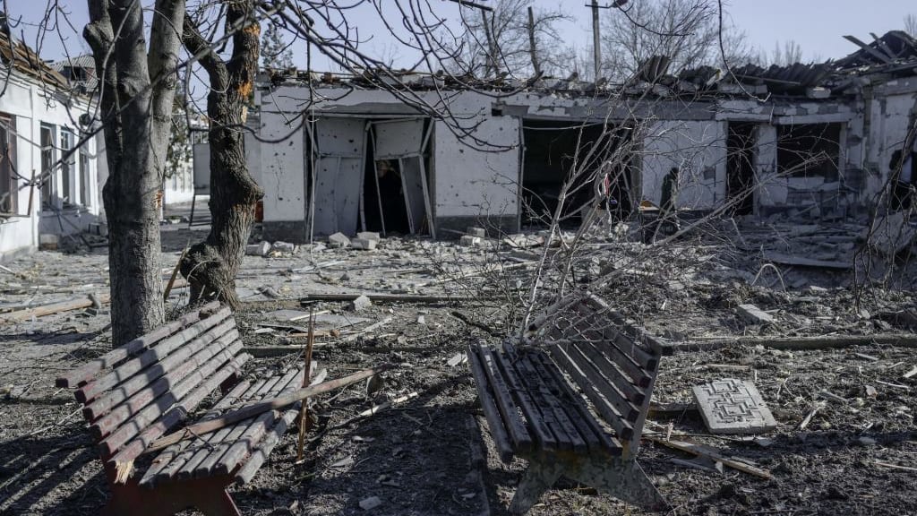 A mental hospital in Mykolaiv, Ukraine, after it was shelled by Russian forces.
