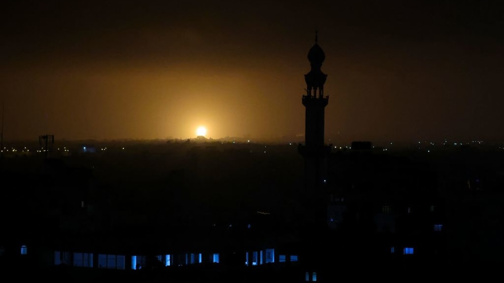 Smoke and flames from Israeli airstrikes in Rafah, Gaza Strip.