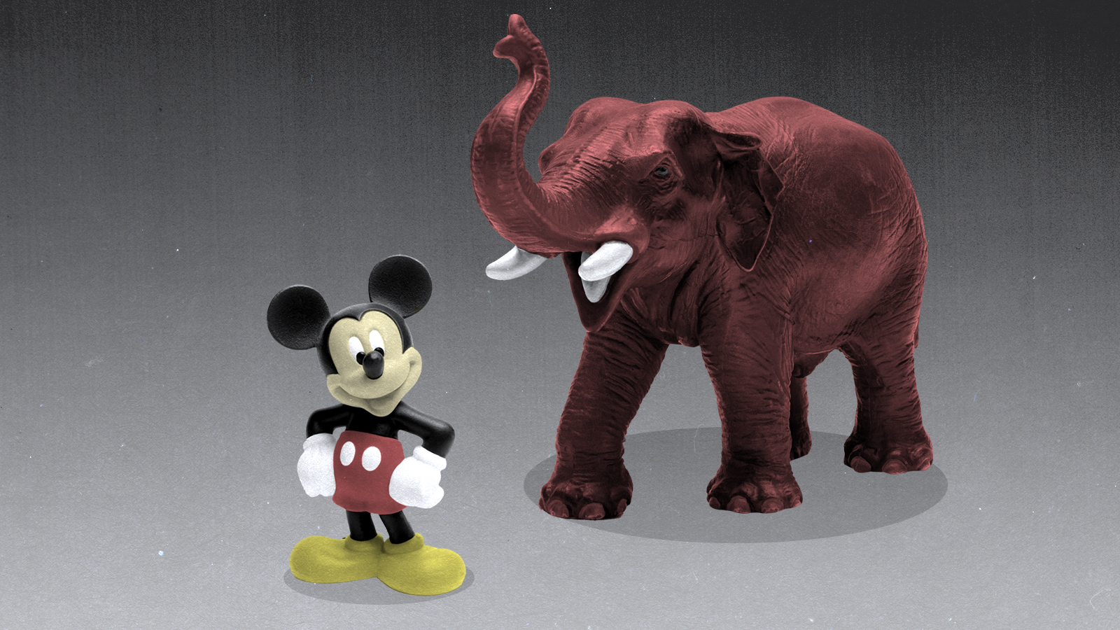 Mickey Mouse and an elephant.
