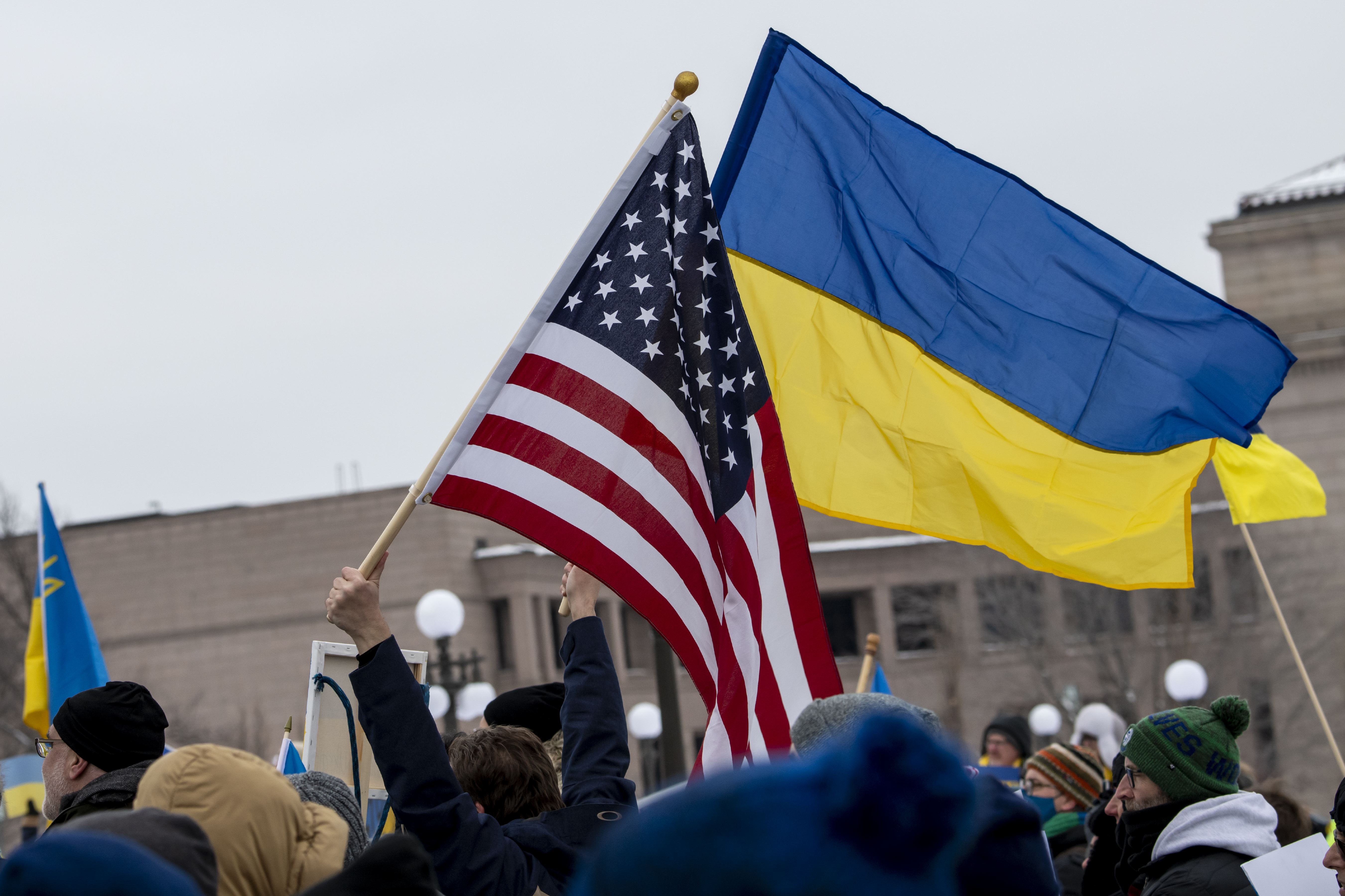 Ukrainian and American flags