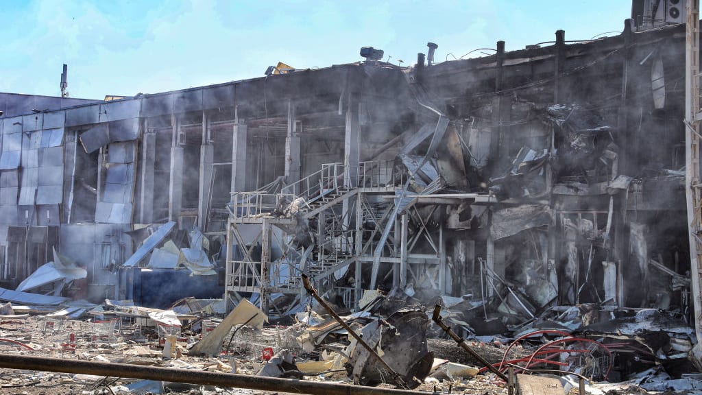 A destroyed shopping center in Odesa, Ukraine.