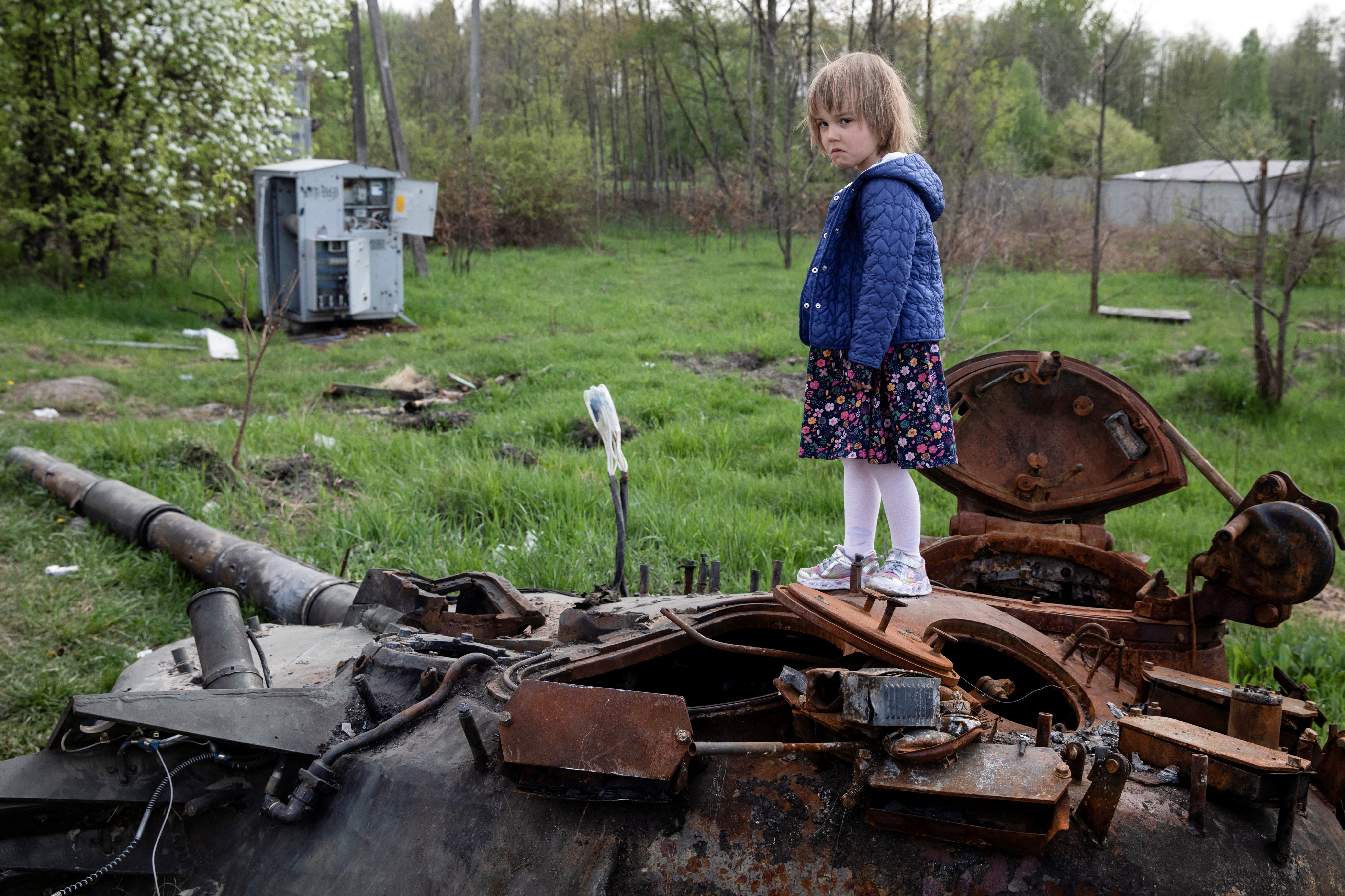 A child on a tank.