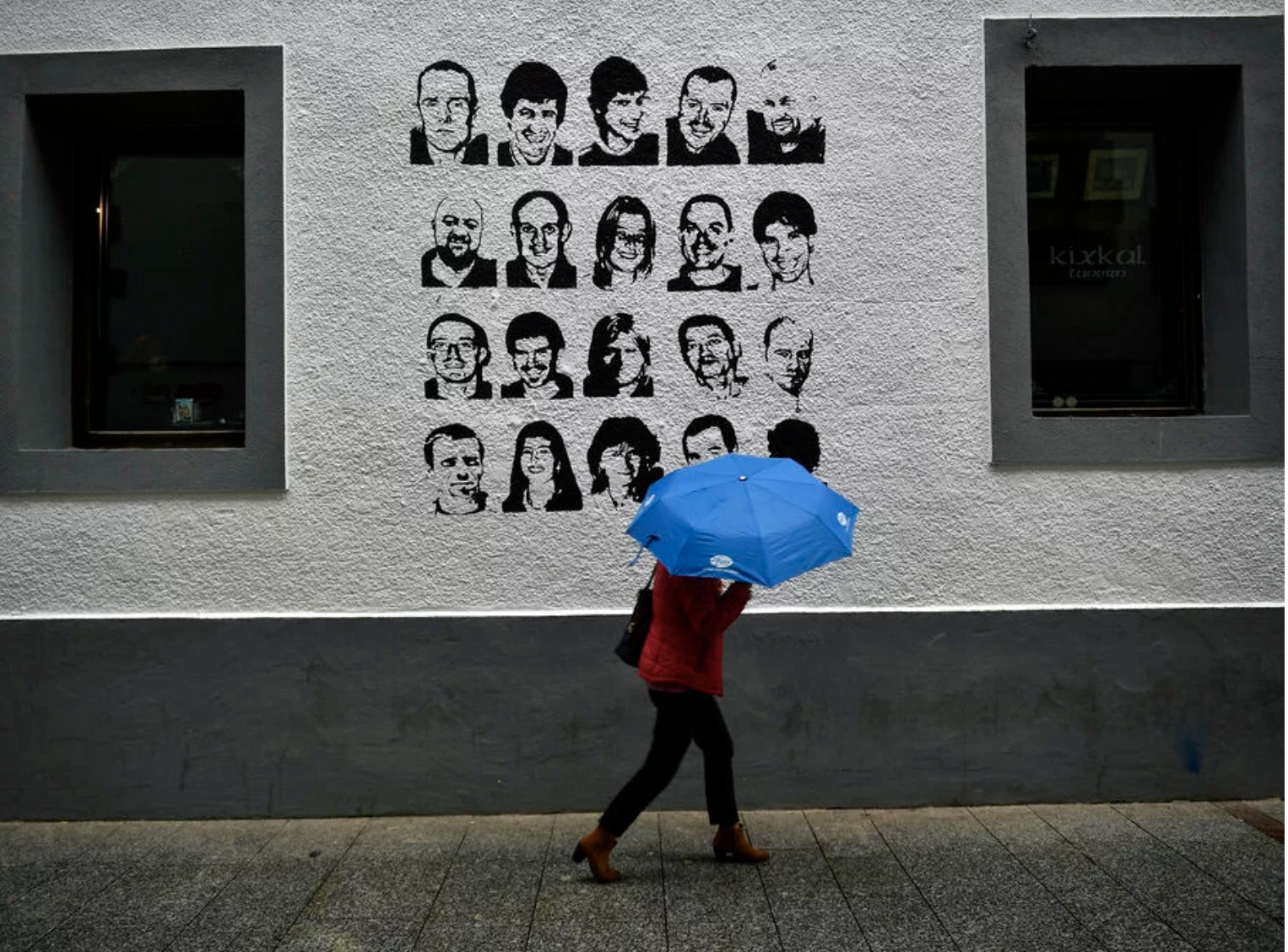 A wall painted with portraits of prisoners of the Basque separatist armed group ETA, in the small village of Hernani, northern Spain, on May 2, 2018.