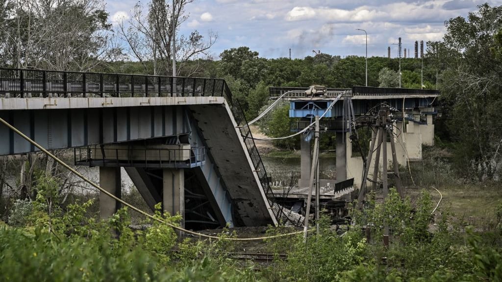 A destroyed bridge in Severodonetsk.