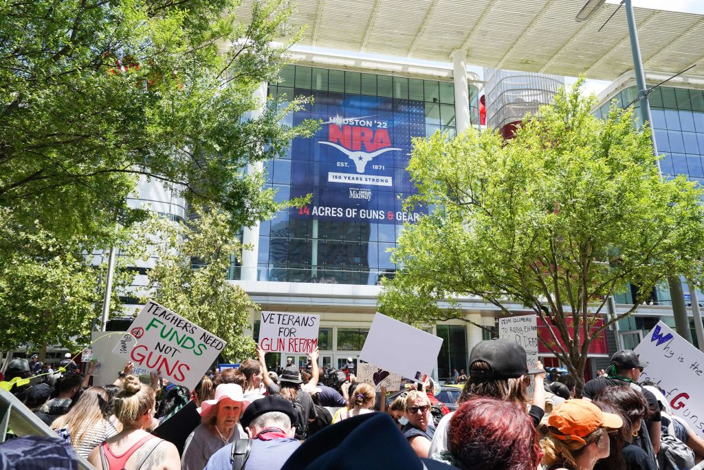 Protesters outside the NRA convention