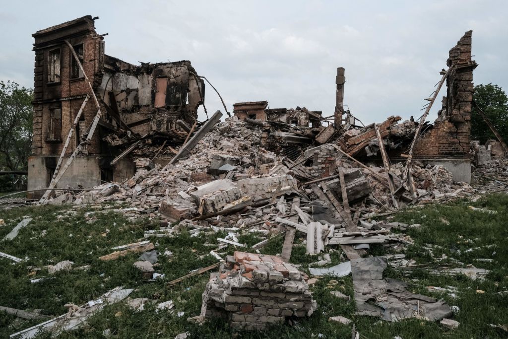 Bombed school in Luhansk