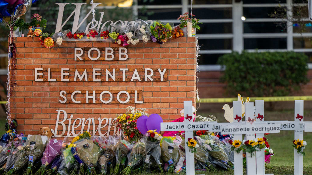 A memorial outside of Robb Elementary School.