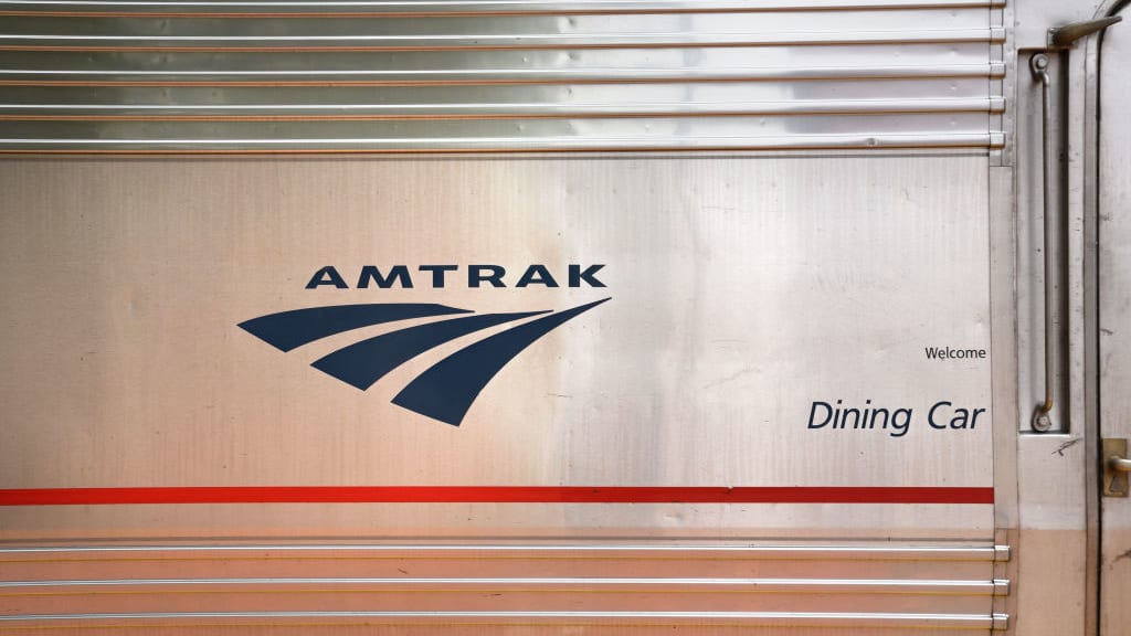 An Amtrak train car.
