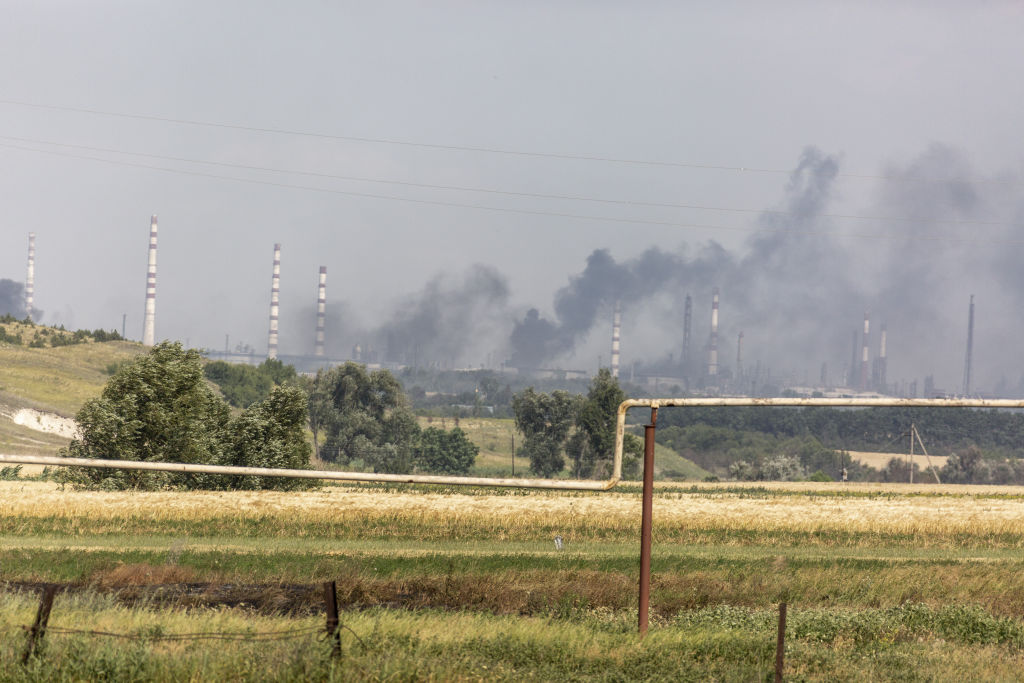 Smoke rising from Lysychansk