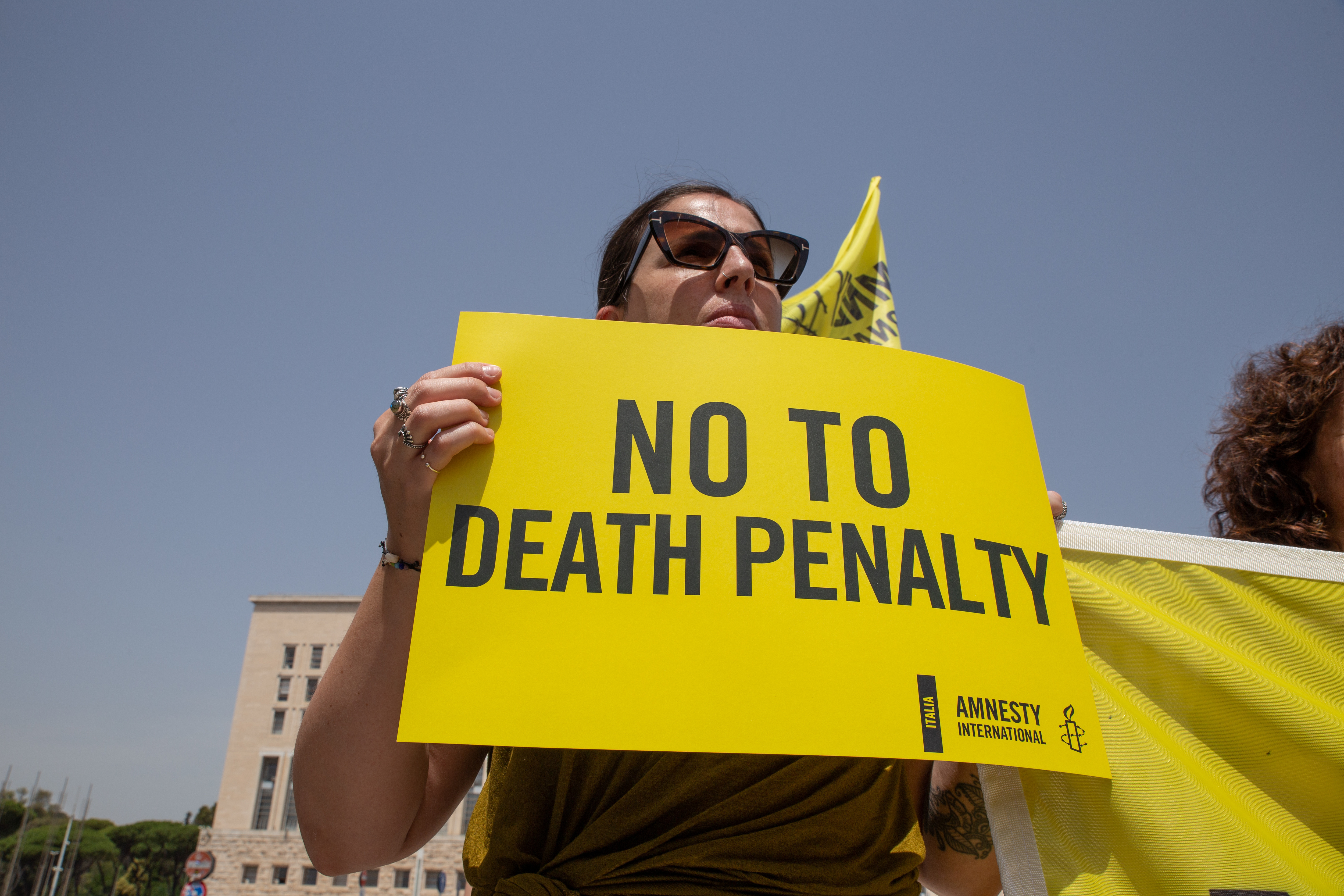 An Amnesty International activist protests against executions in Myanmar
