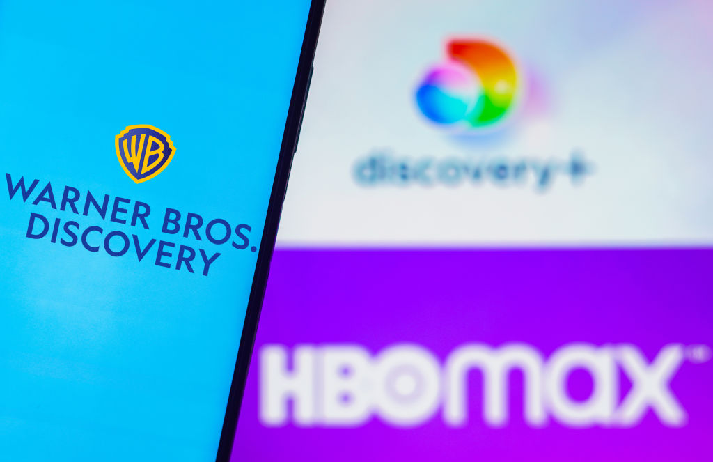 Logos for Warner Bros. Discovery, Discovery+, and HBO Max