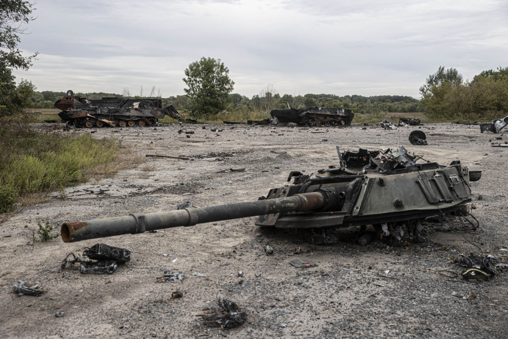 Tank wreckage in Kharkiv Oblast