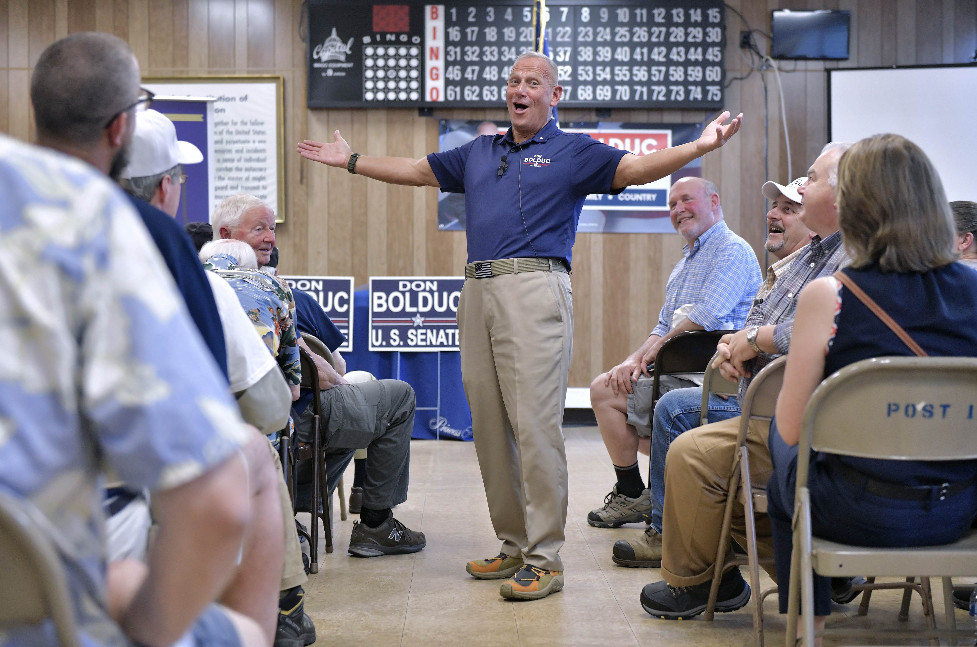 Don Bolduc speaks at a campaign event at an American Legion Hall
