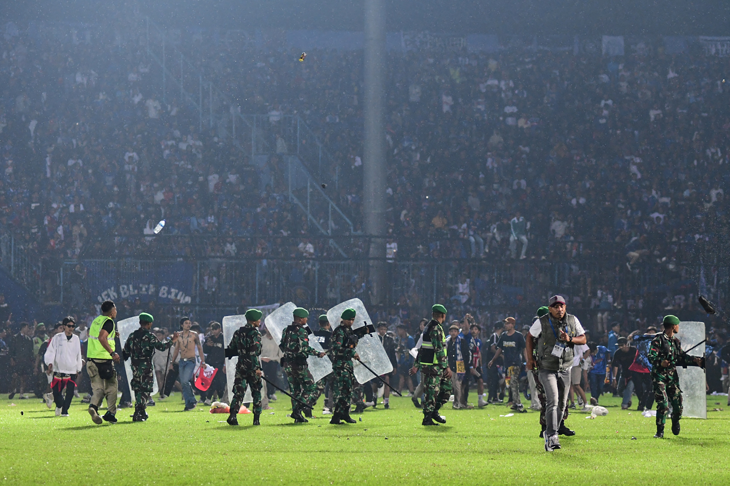 A view of the riot during a soccer game in Indonesia that left at least 131 people dead.