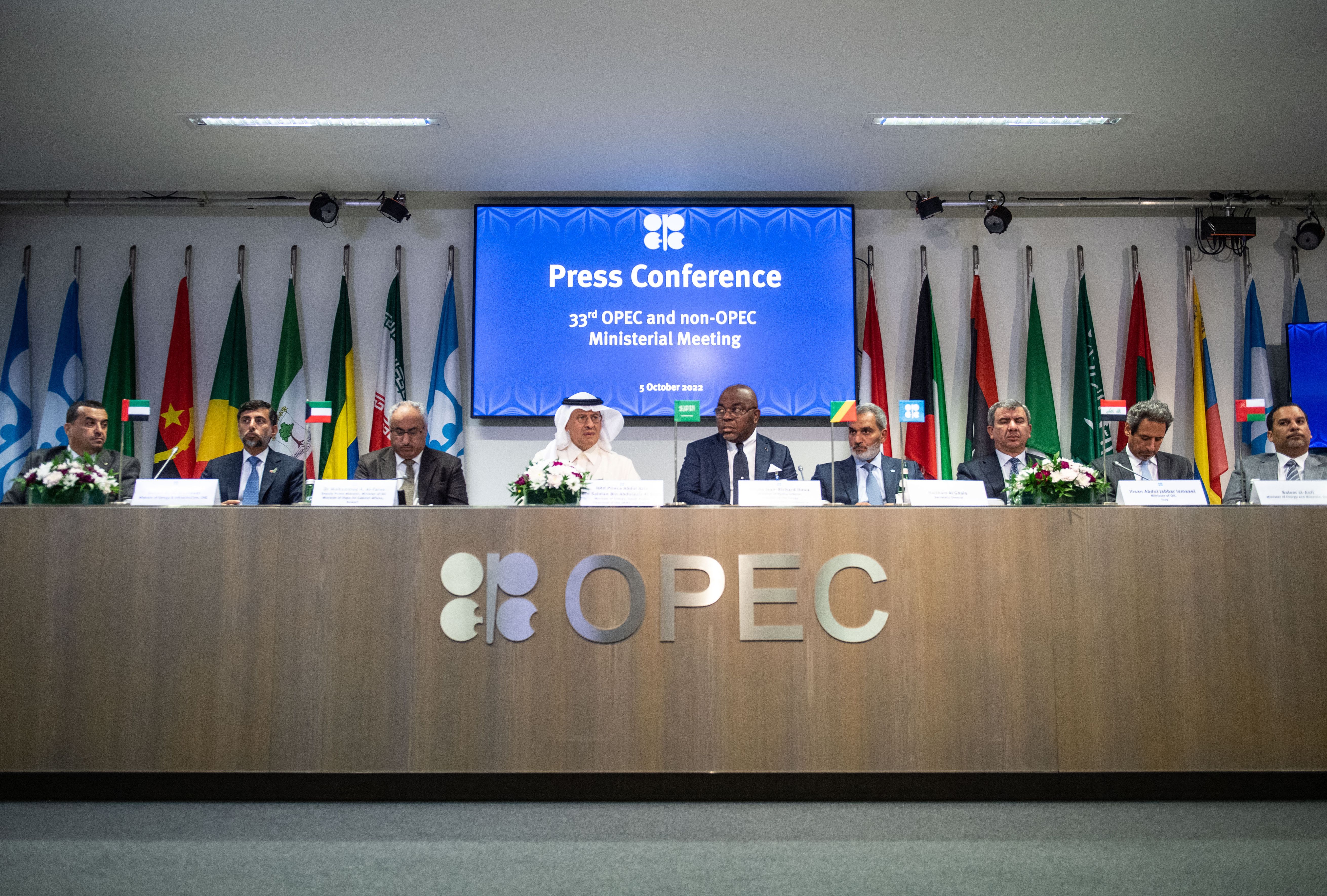 The leaders of the OPEC nations are seen during a recent conference, during which oil production was slashed