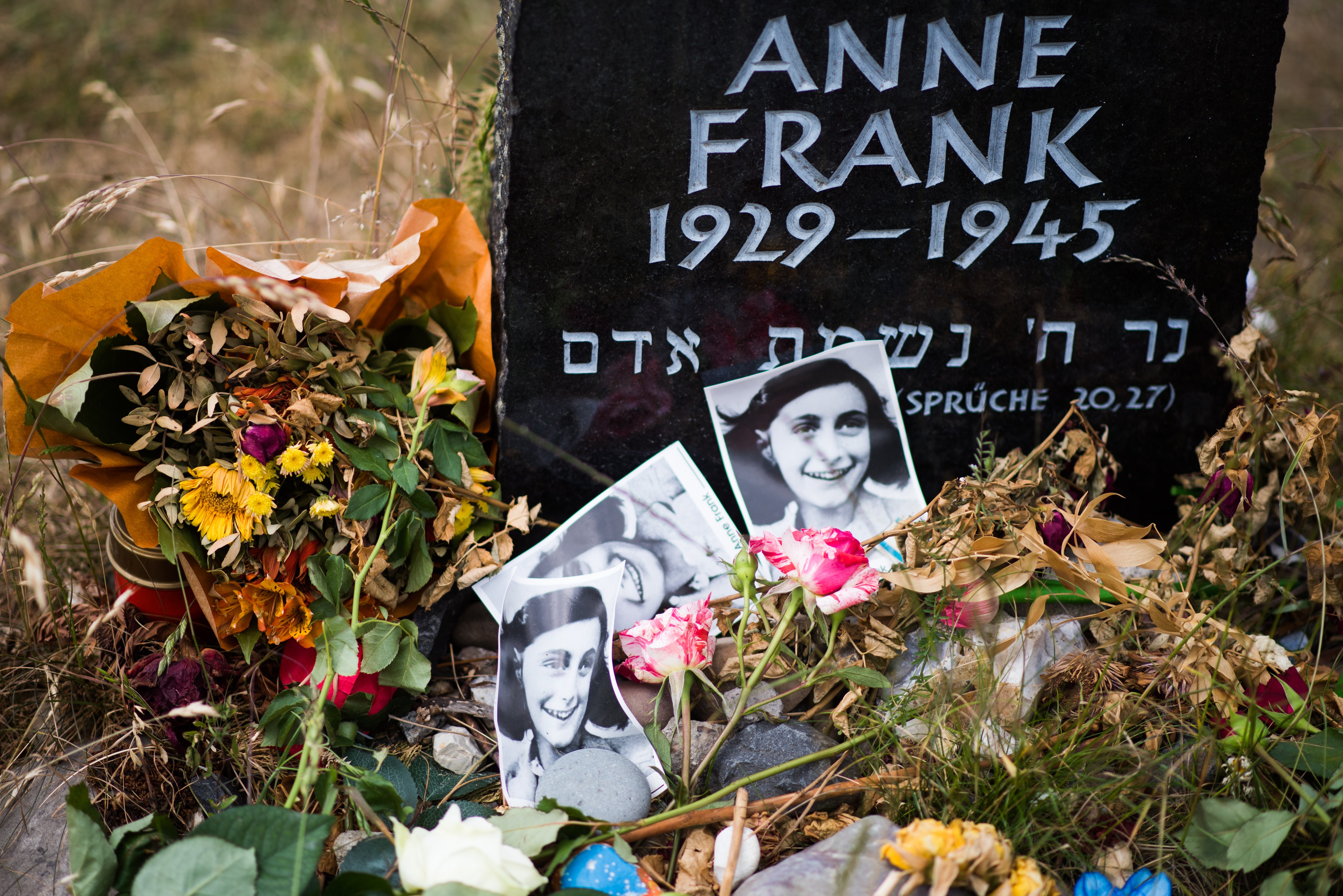 A memorial stone for Anne Frank at the Bergen-Belsen concentration camp. 
