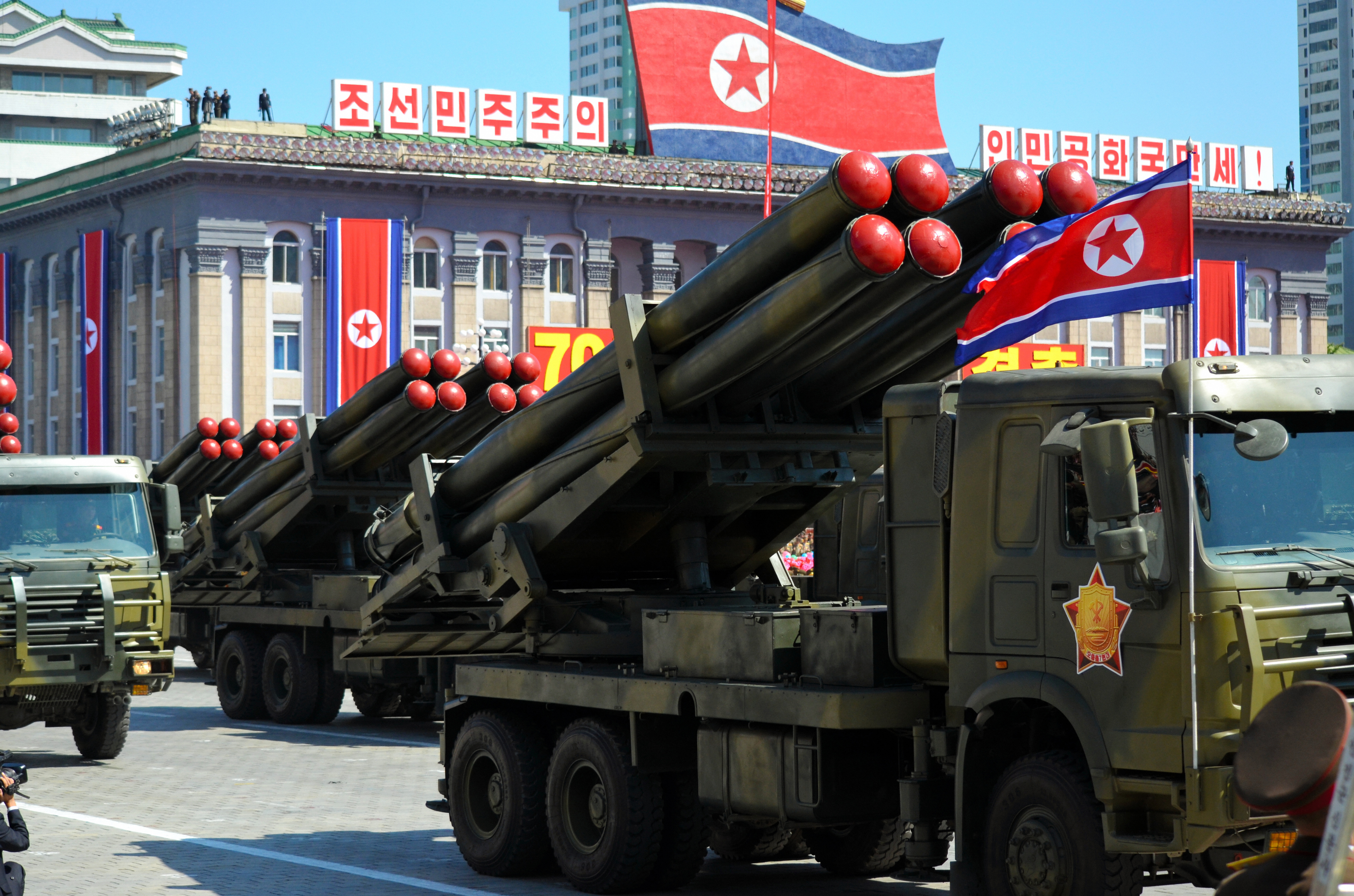 North Korean missiles are seen during a military parade in 2018. 