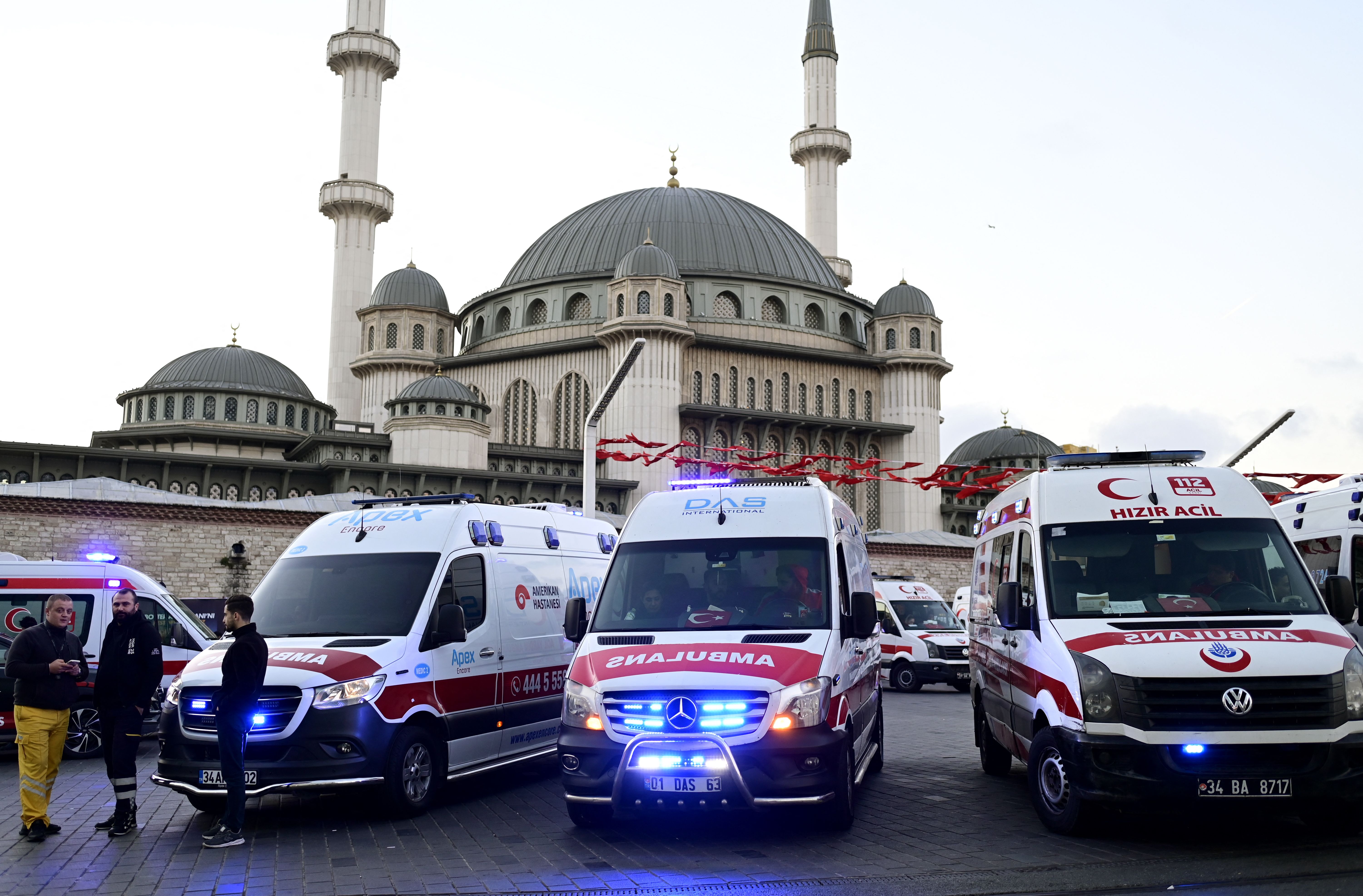 Turkish ambulances seen responding to an explosion in Istanbul. 
