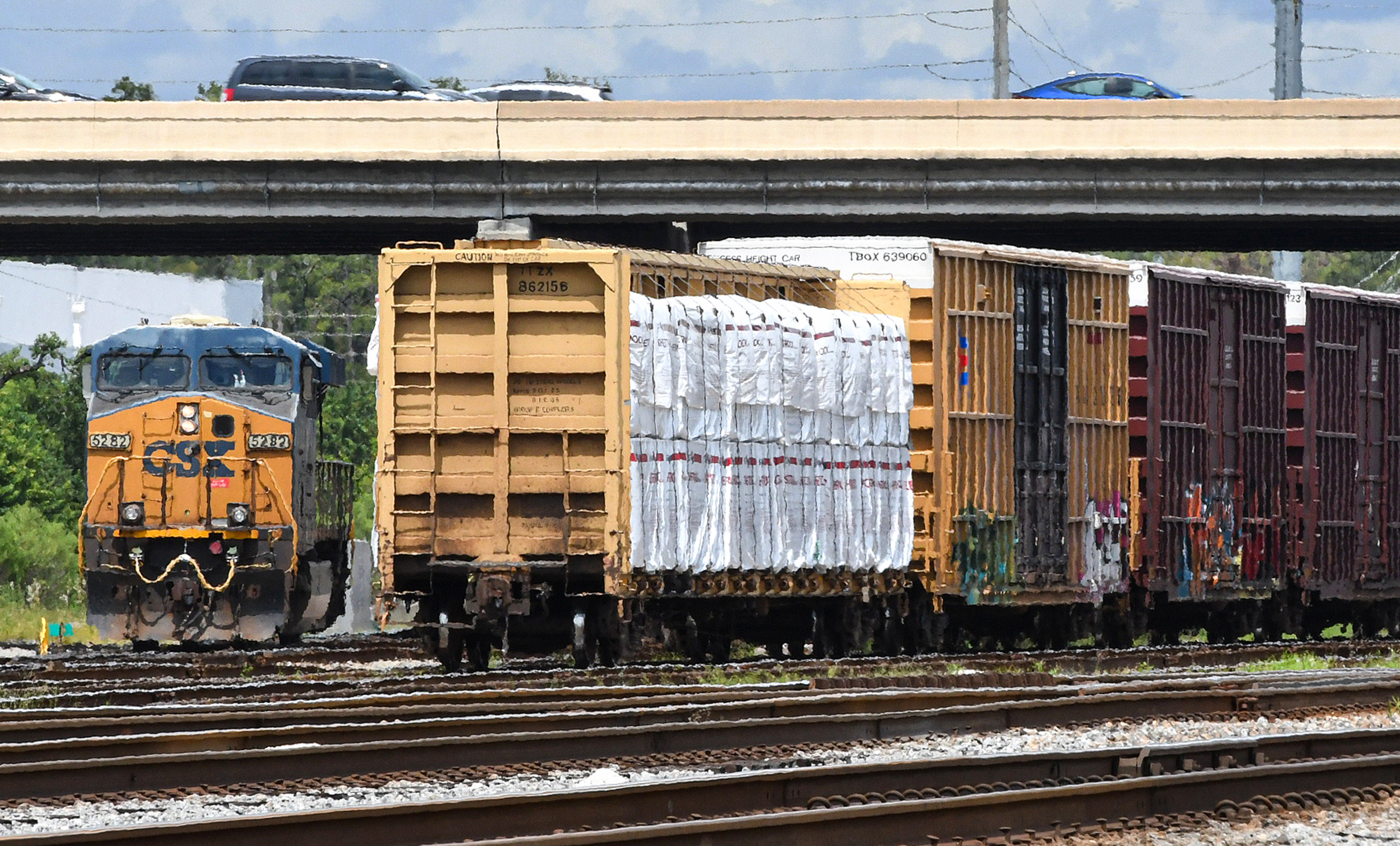 Freight trains seen parked in Orlando, Florida. 