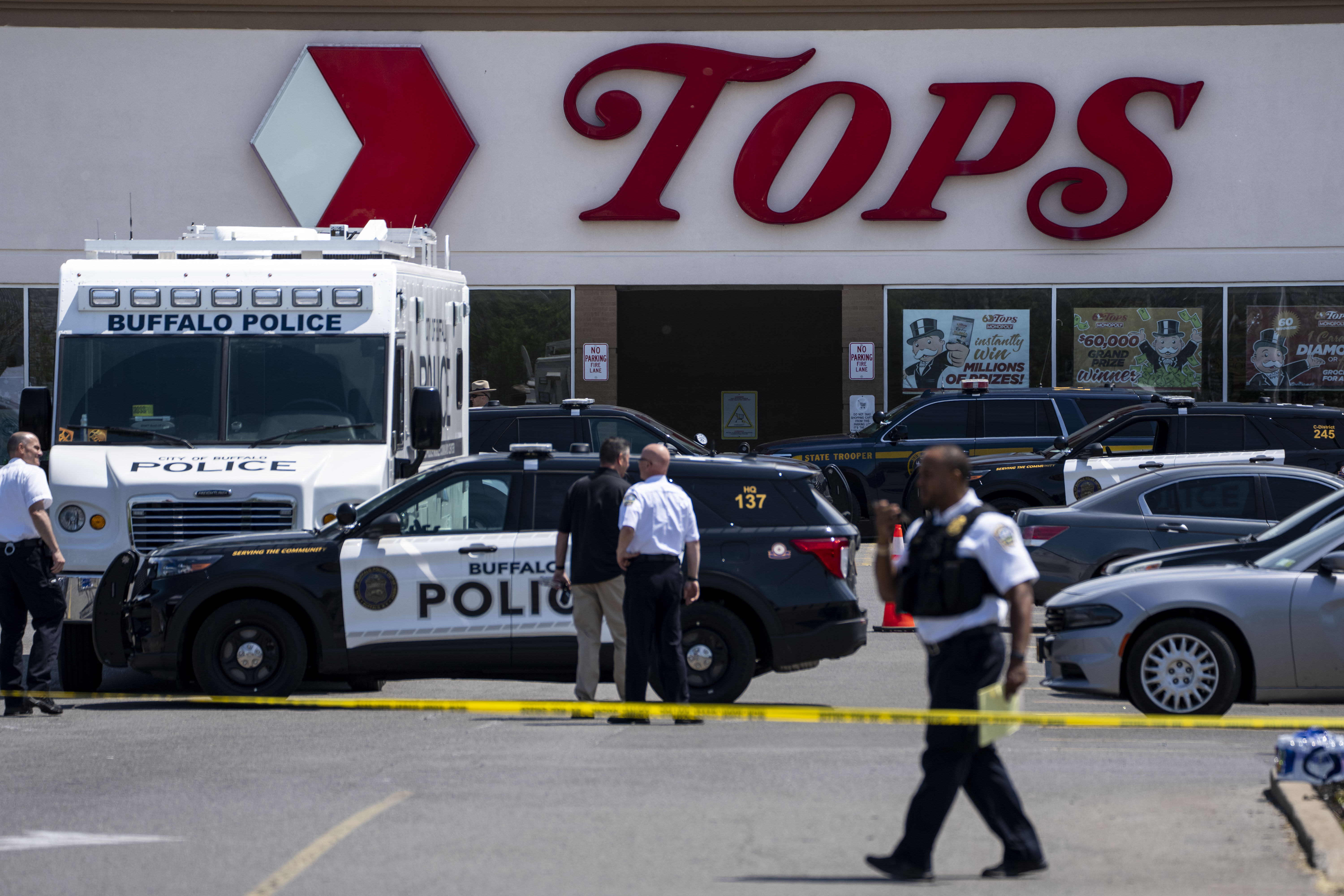 The scene following the Buffalo, New York supermarket shooting in May. 