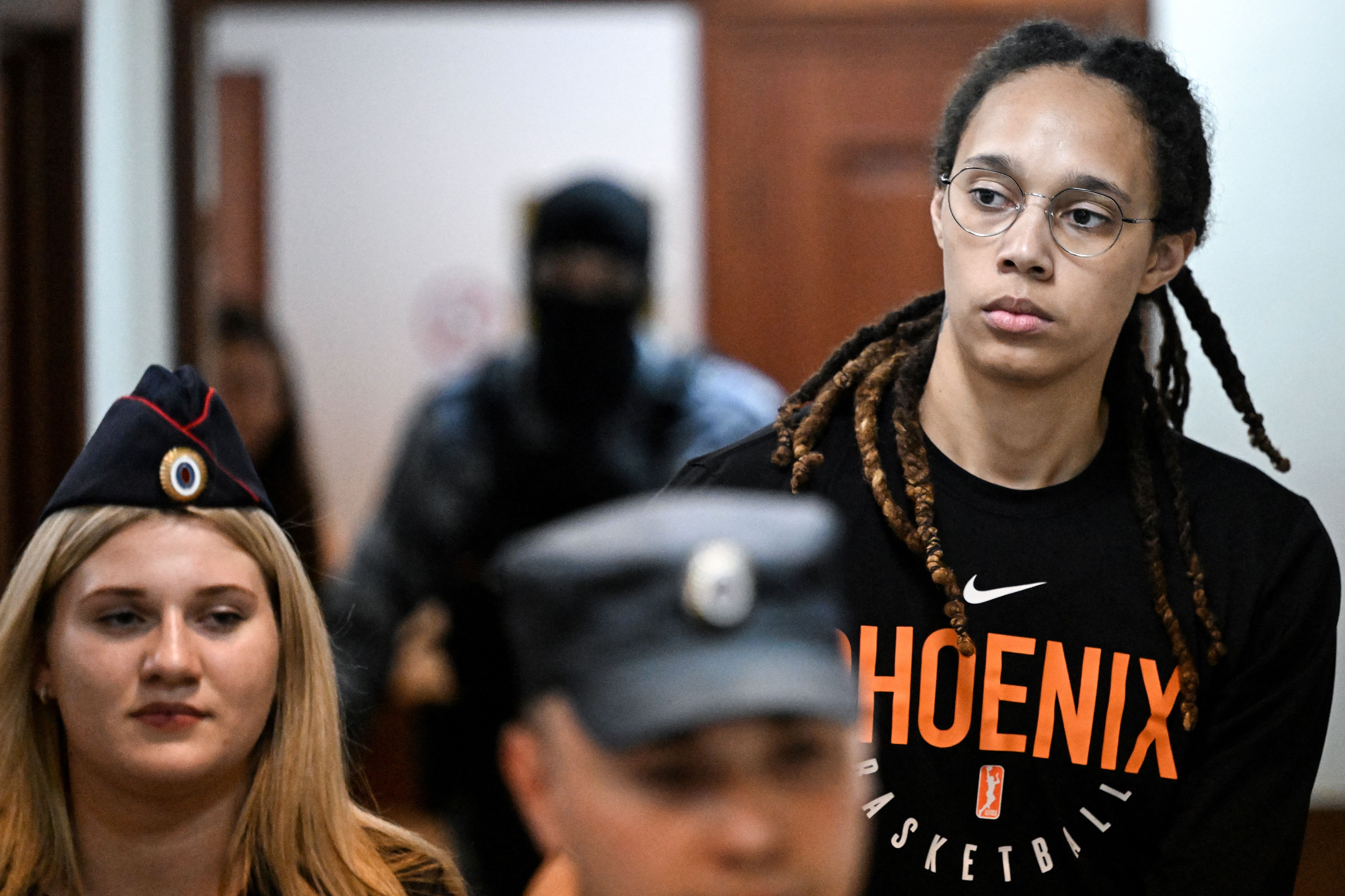 WNBA star Brittney Griner at a court hearing in Russia 