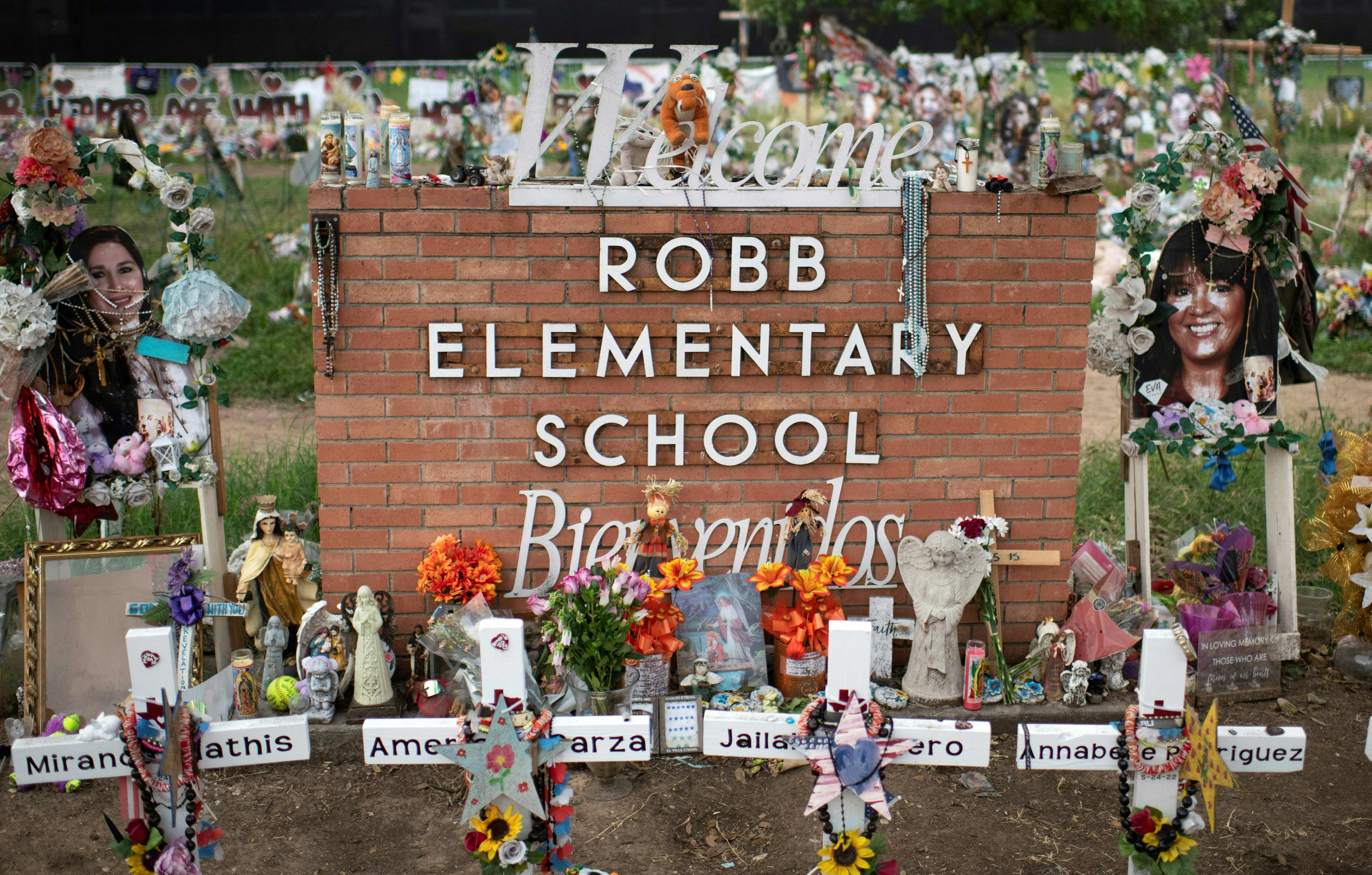 Sign in front of Robb Elementary School following mass shooting. 