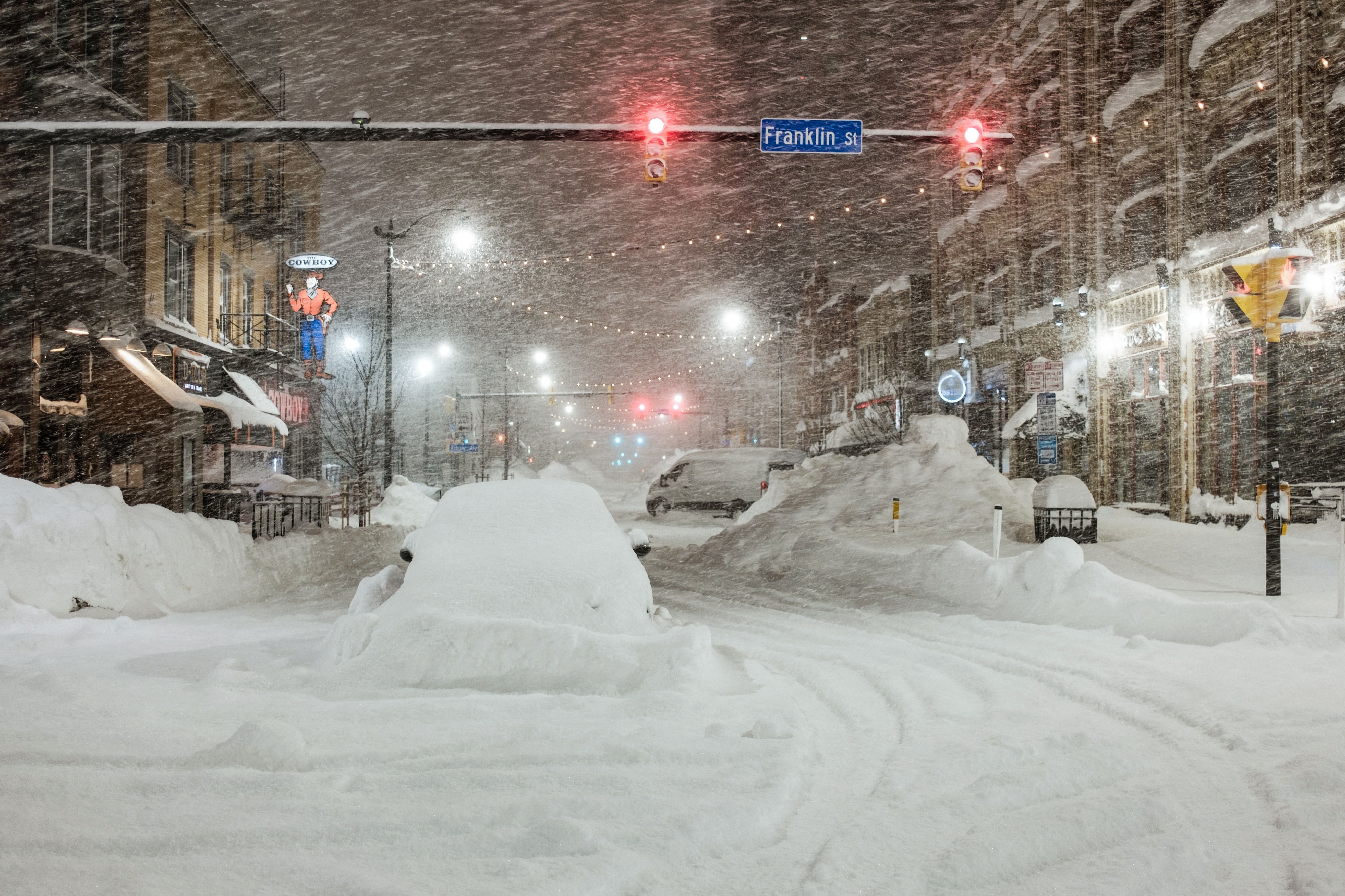 An abandoned street in Buffalo, New York during a record-breaking snowstorm. 