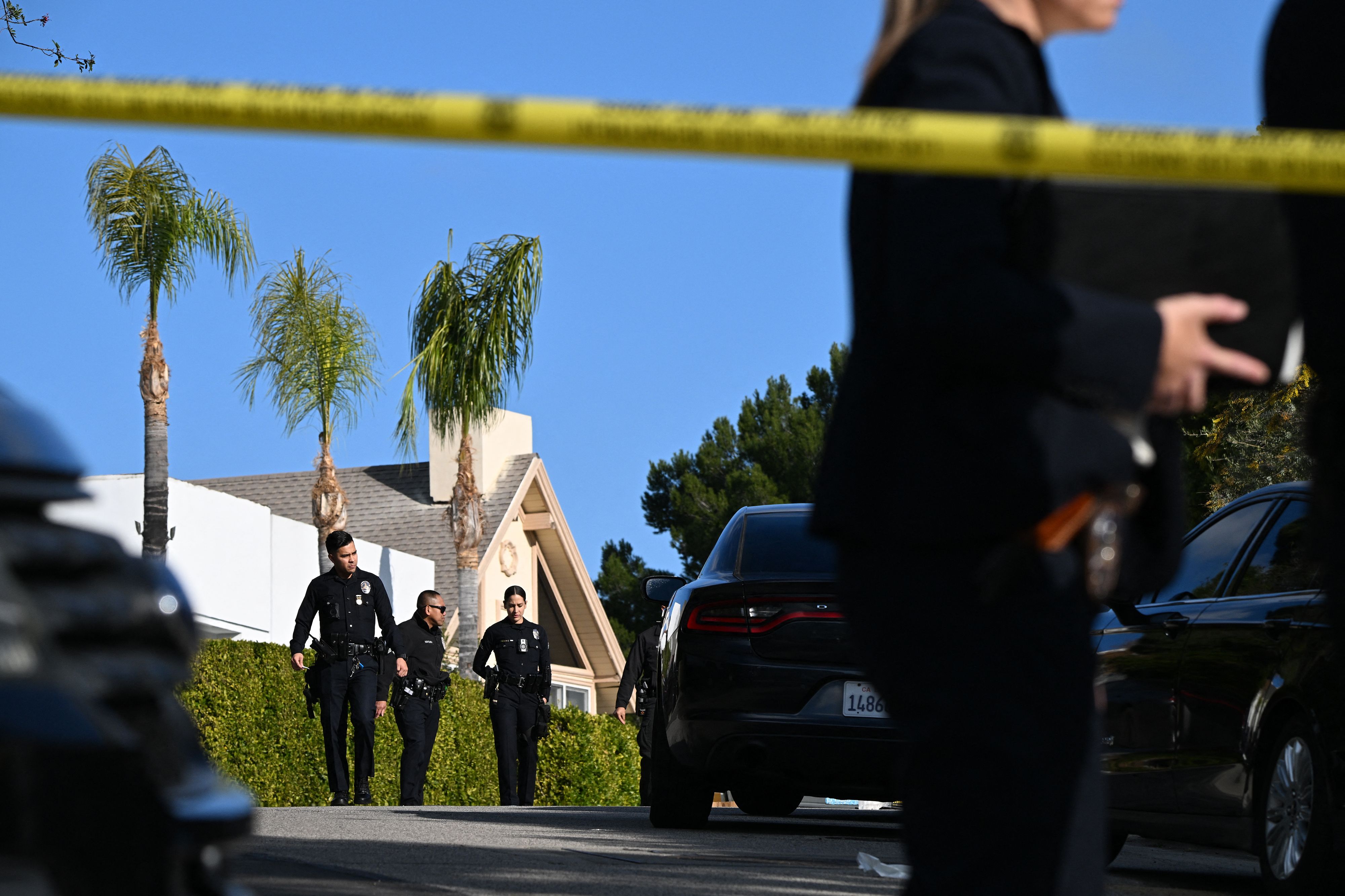 Police patrol following a mass shooting in Beverly Crest, California.