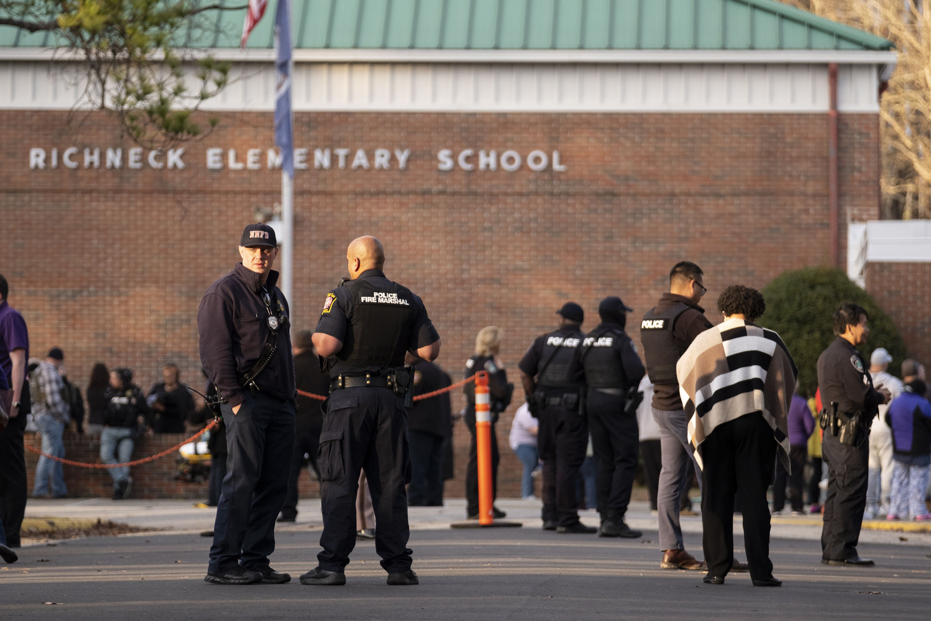 Police respond following a shooting at Richneck Elementary School in Virginia. 