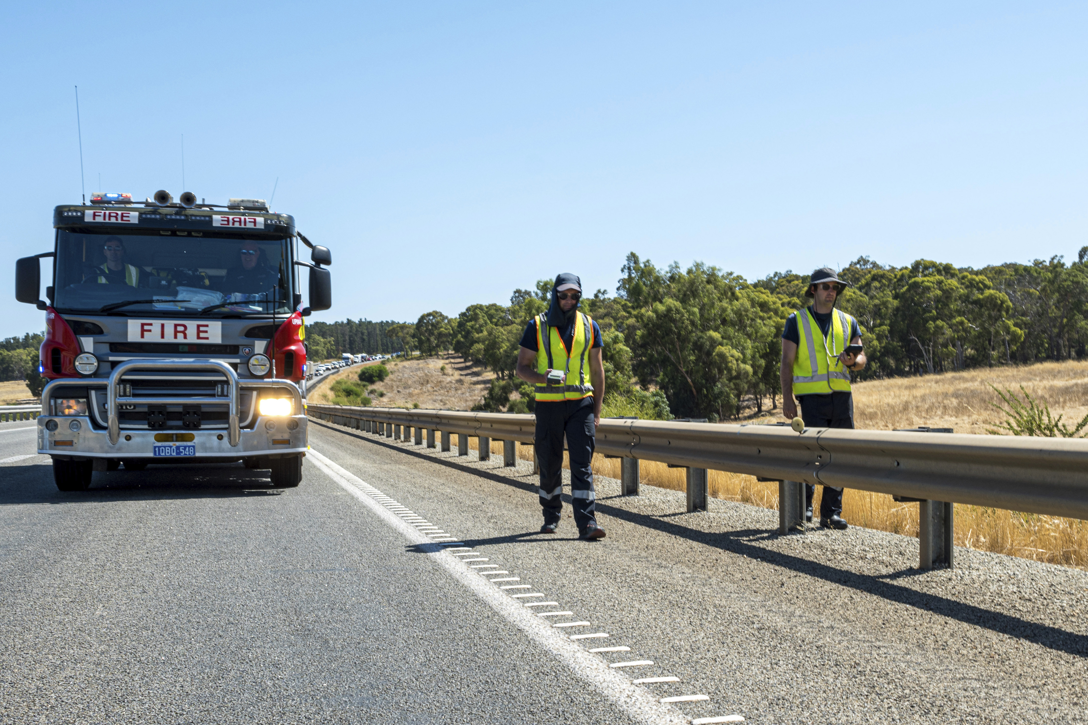 Fire truck searching road in Australia.