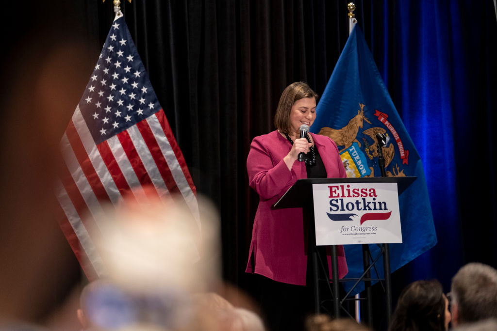 Rep. Elissa Slotkin speaks to supporters at Election Night event.