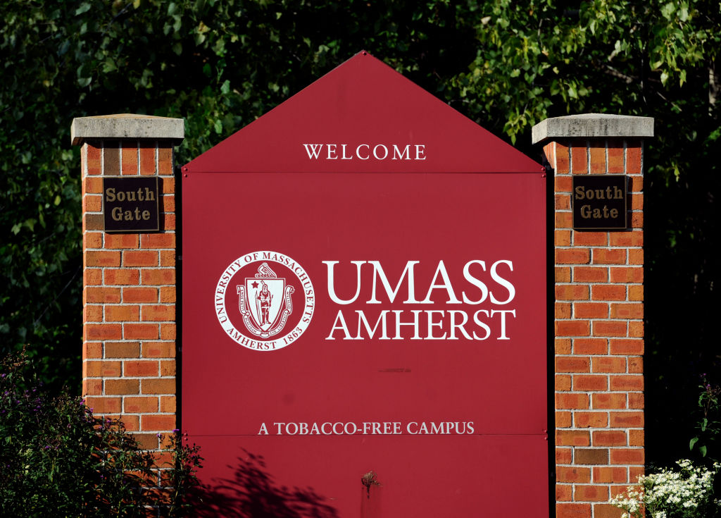 A sign on the UMass Amherst campus
