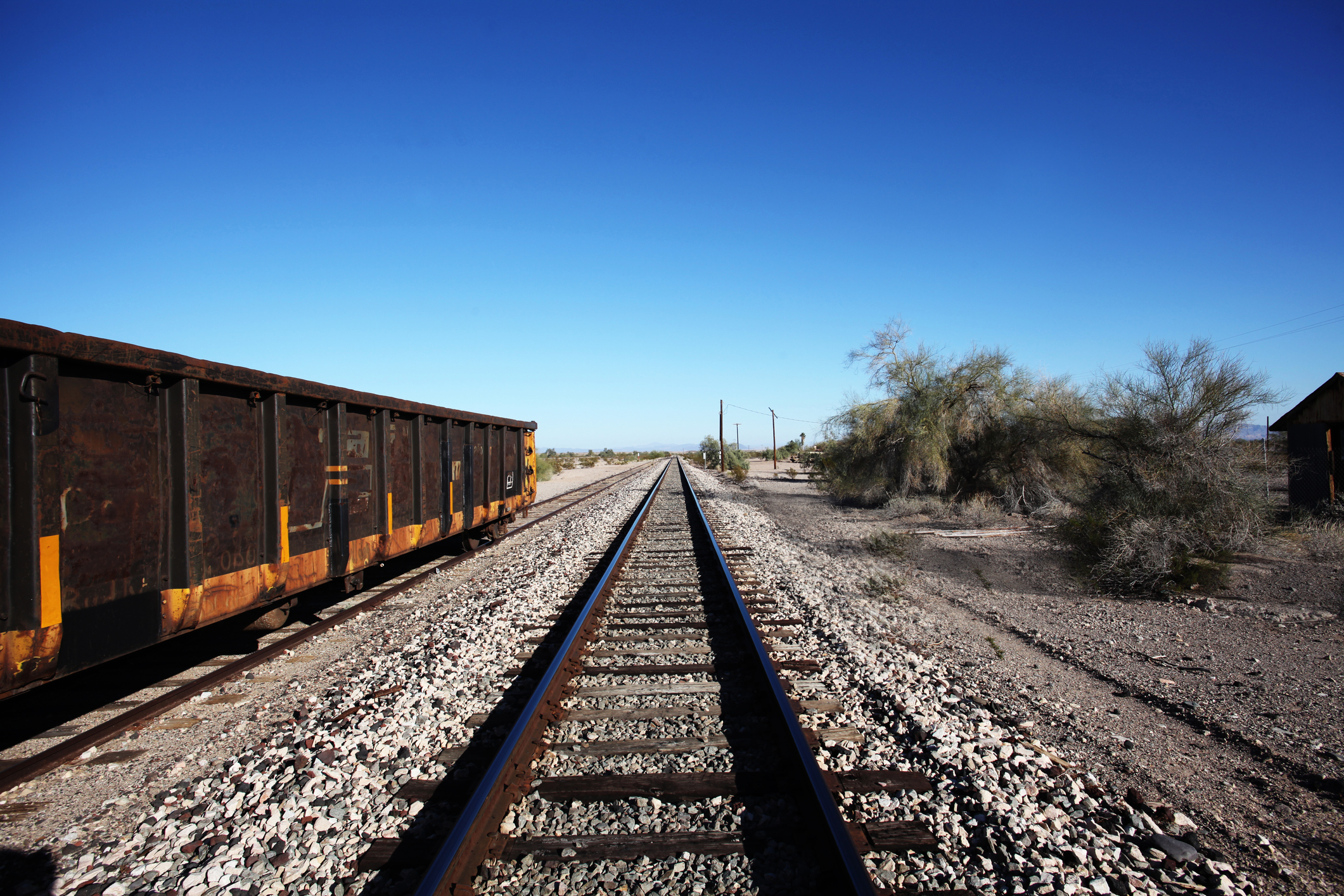 Empty railroad tracks.