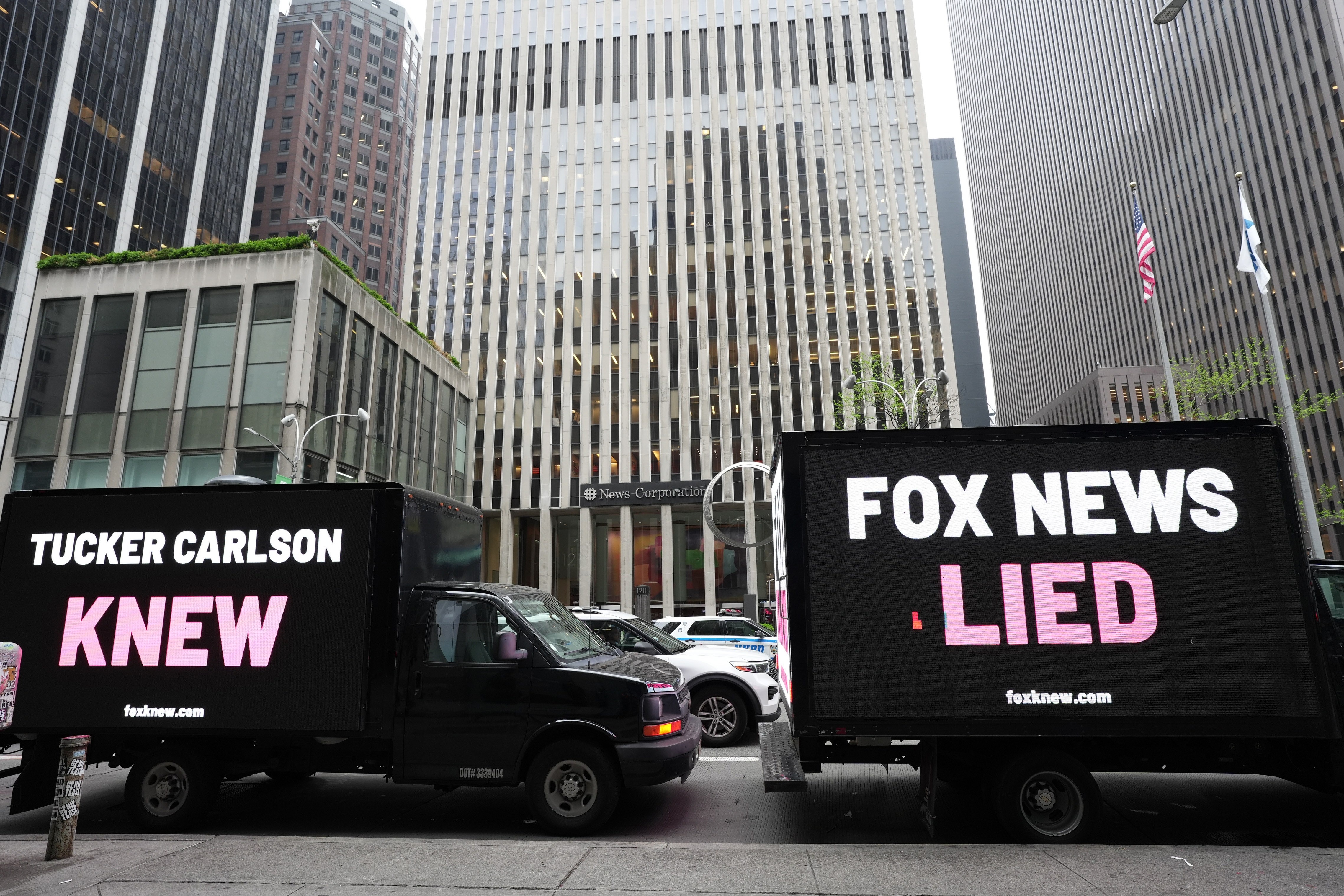 Trucks outside Fox News headquarters