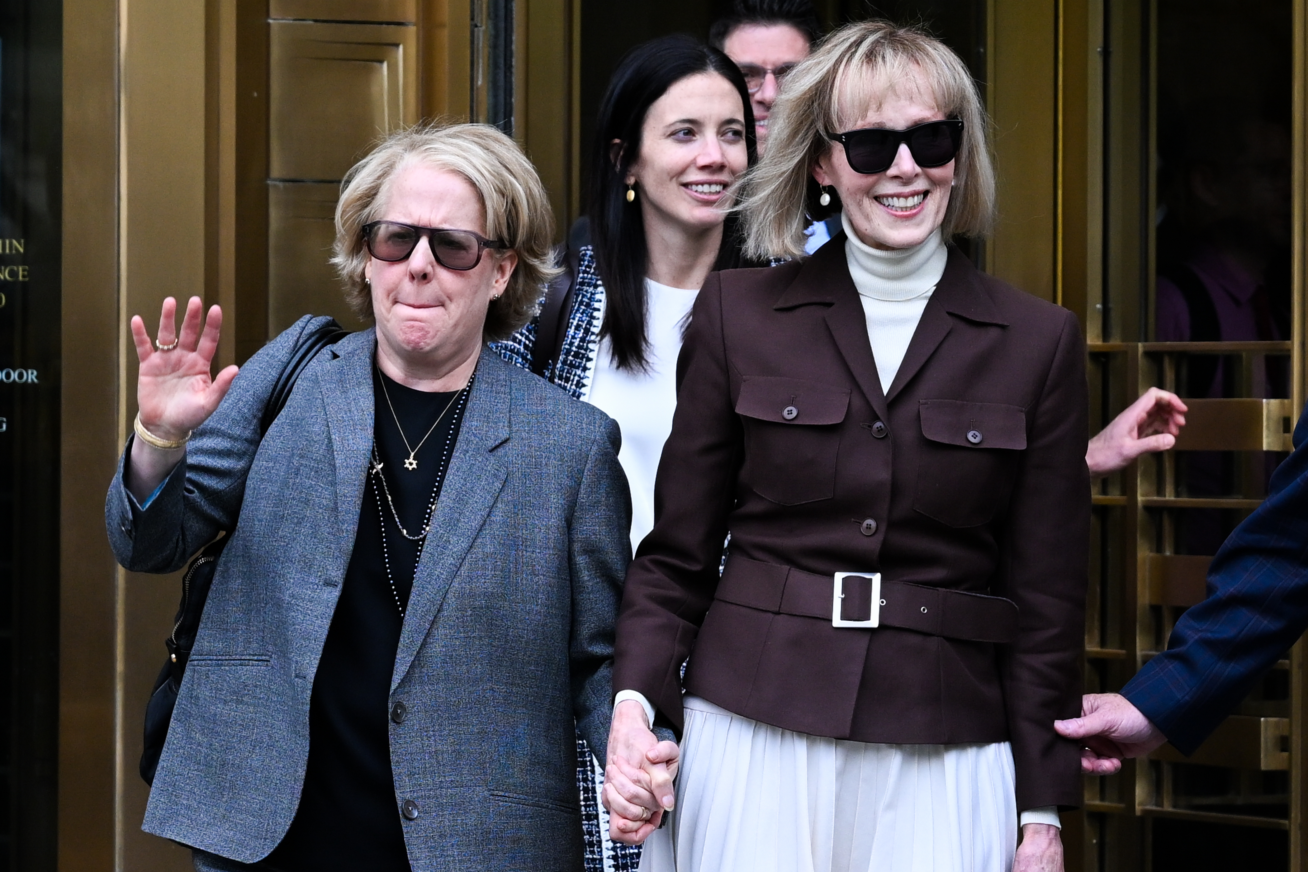 E. Jean Carroll leaves a courtroom after her civil trial against Donald Trump