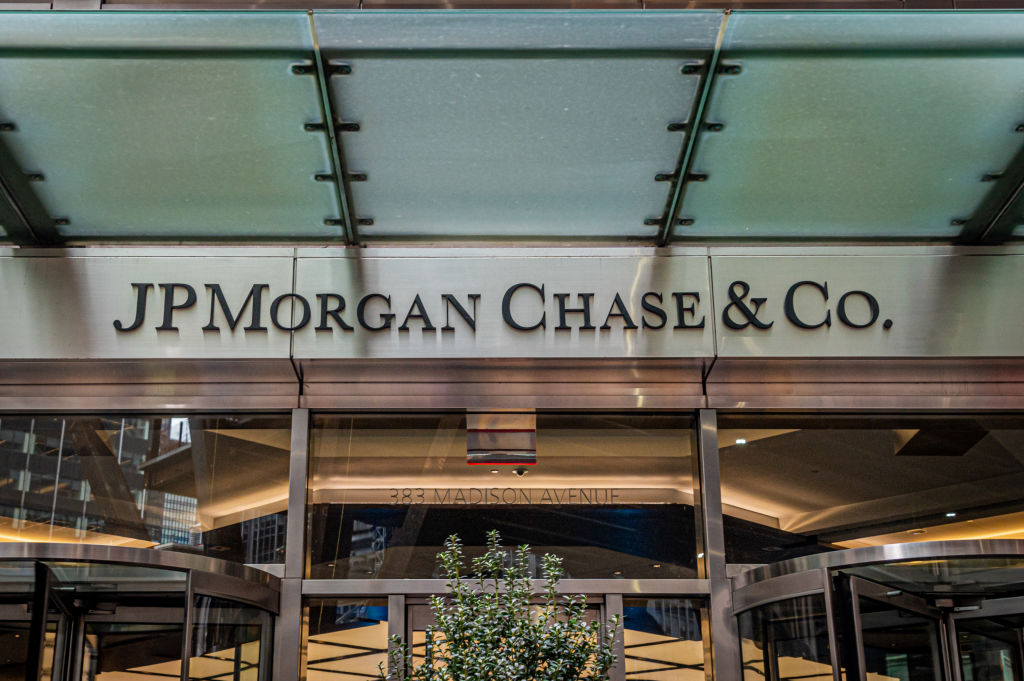 The entrance to JPMorgan Chase&#039;s headquarters. 
