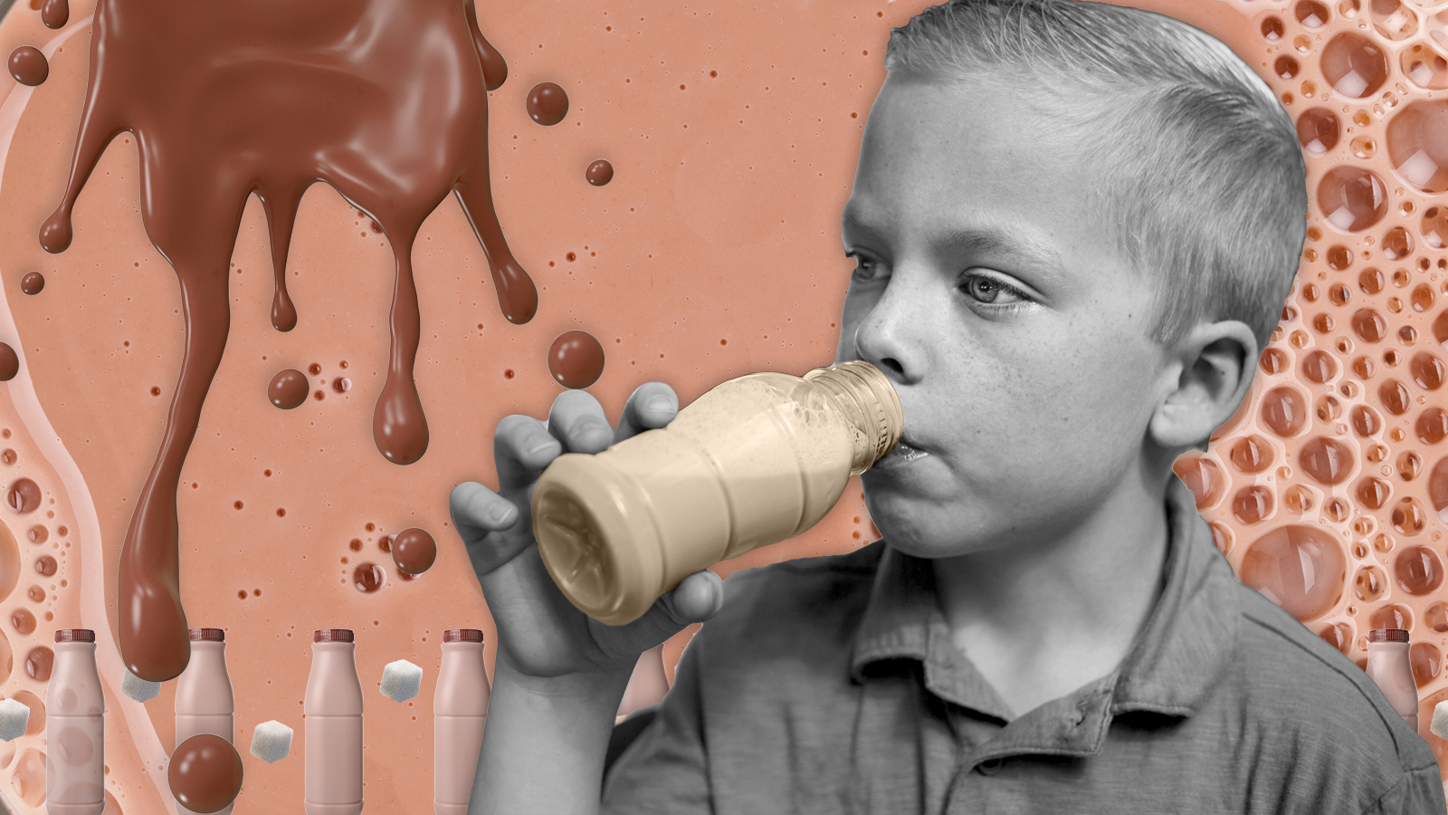 Child drinking chocolate milk.