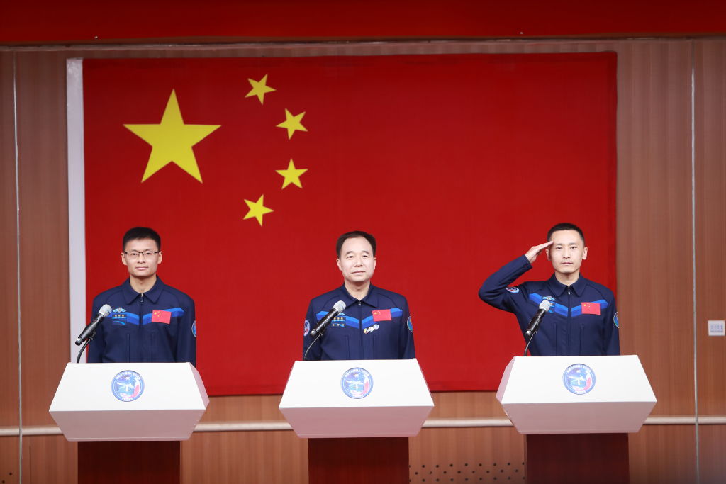 Chinese astronauts Gui Haichao, Jing Haipeng and Zhu Yangzhu