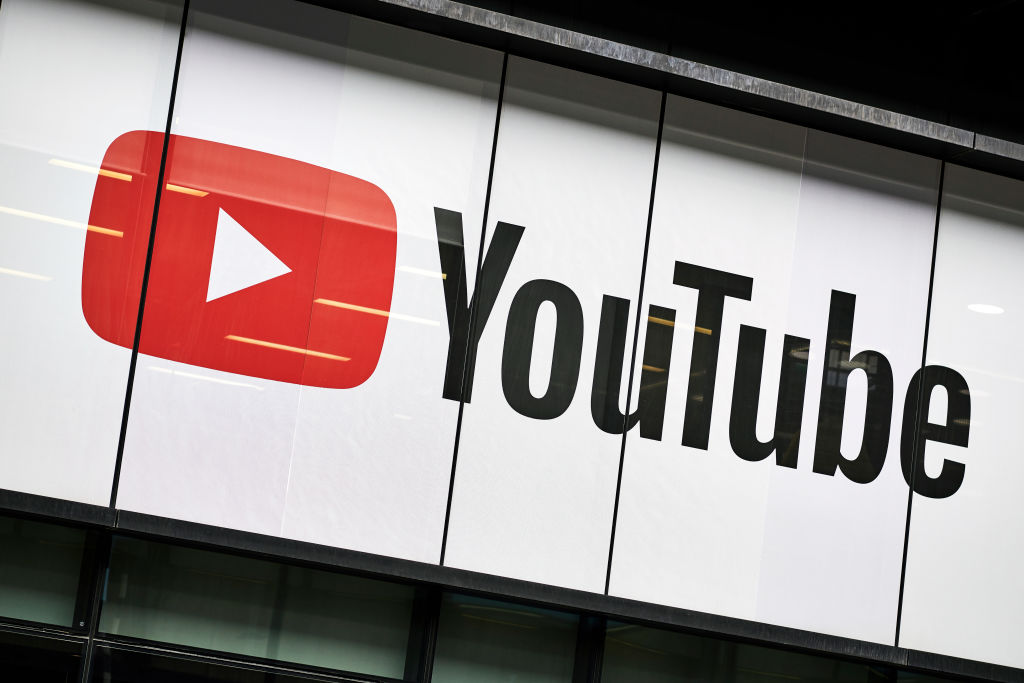 The YouTube logo seen in London in 2019. 